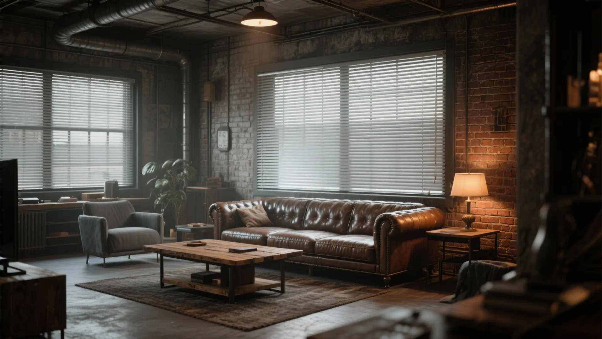 Retro-industrial loft with metallic Venetian blinds