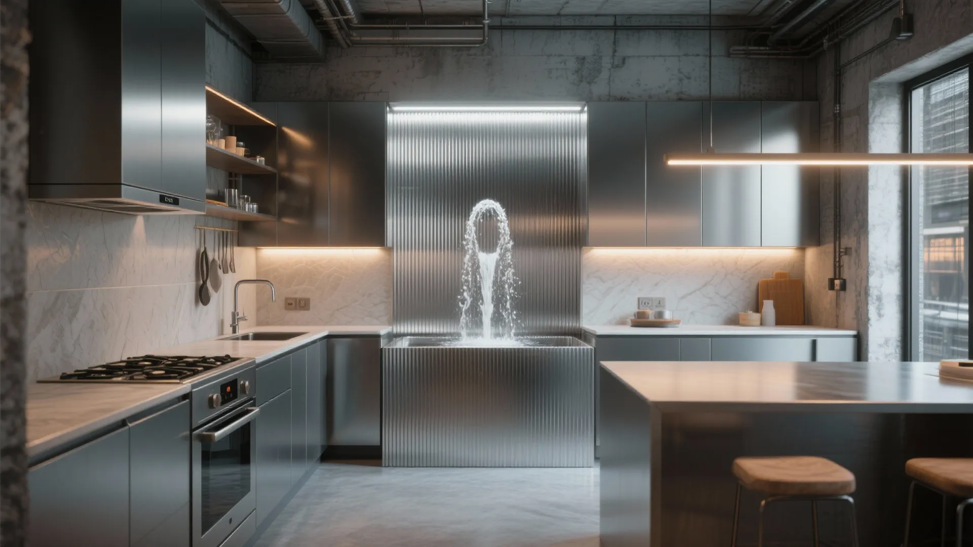 Metallic Contemporary Wall Fountain