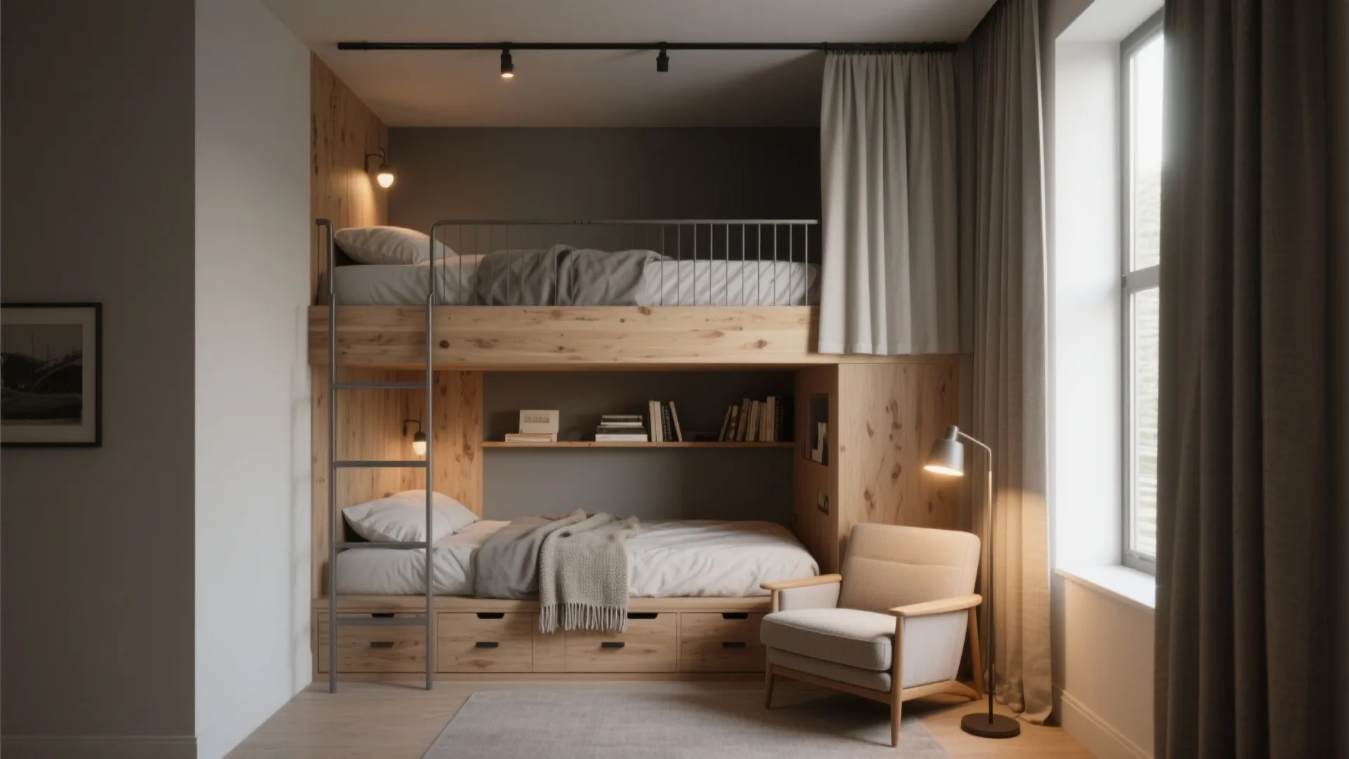 1. Build a compact mezzanine sleeping nook