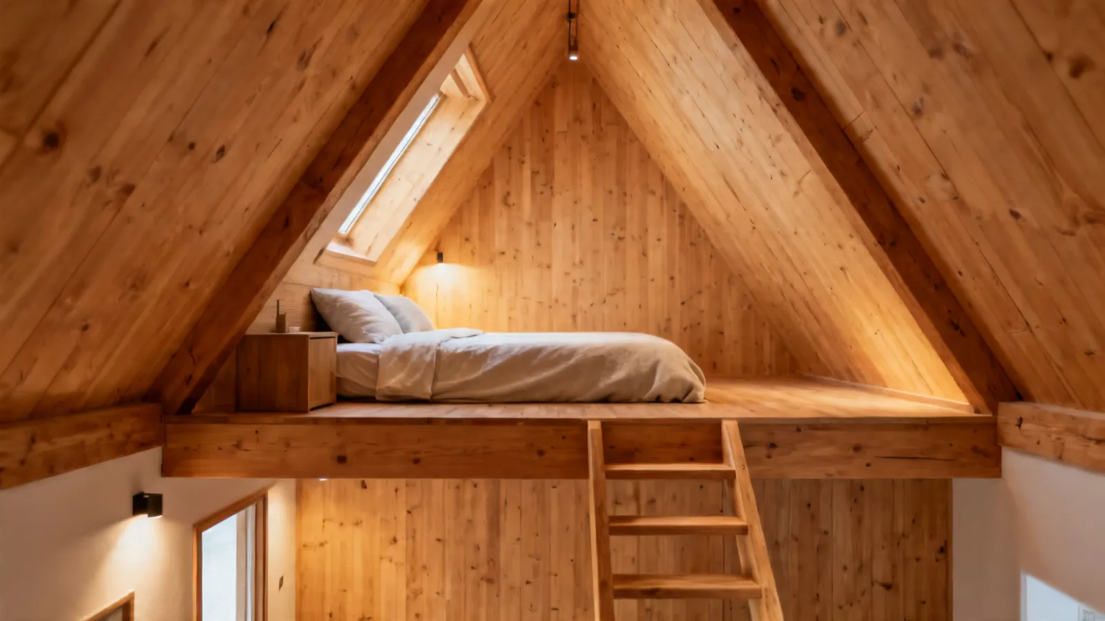 Area mezzanine kamar tidur pada rumah segitiga