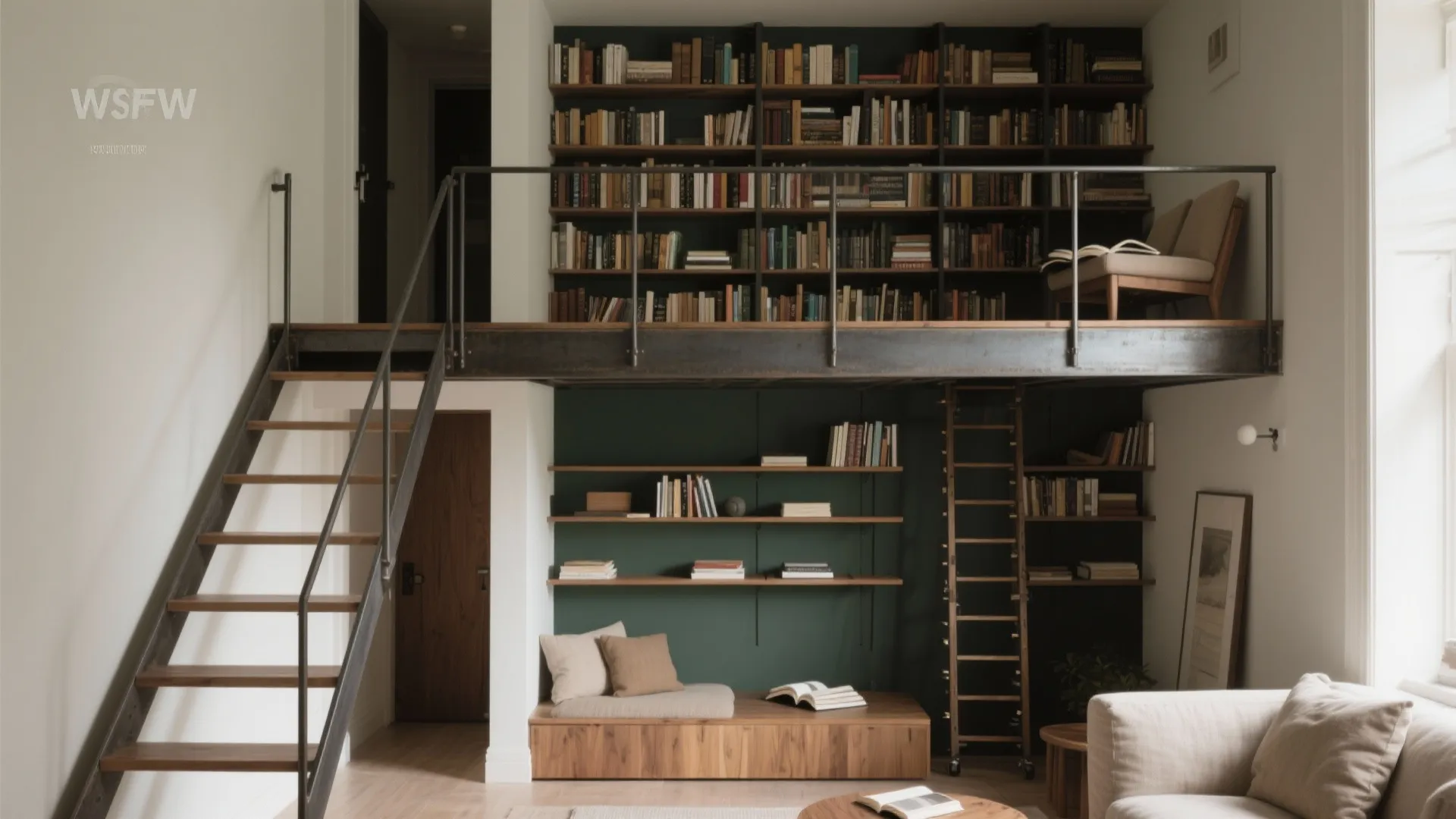 Add a mezzanine or a sky library wall