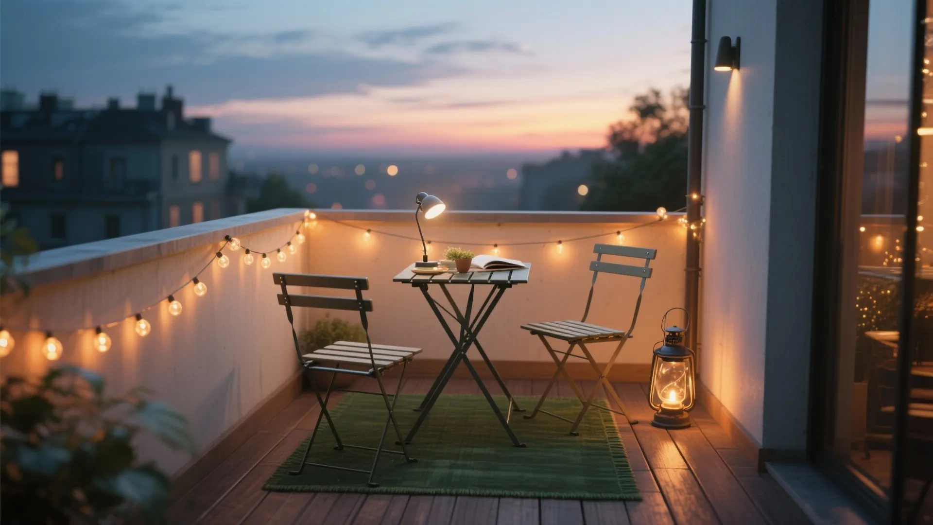 Micro dining plus layered balcony lighting