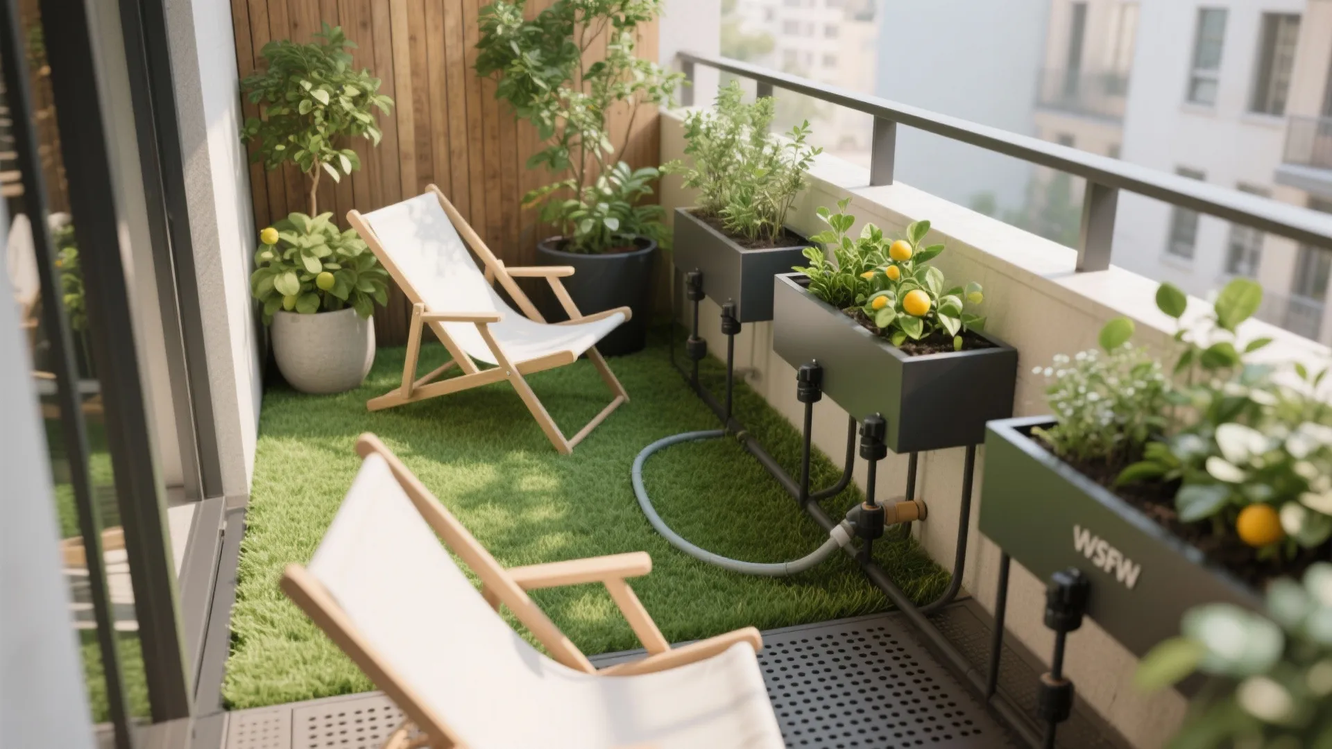 Micro-garden lounge with smart watering