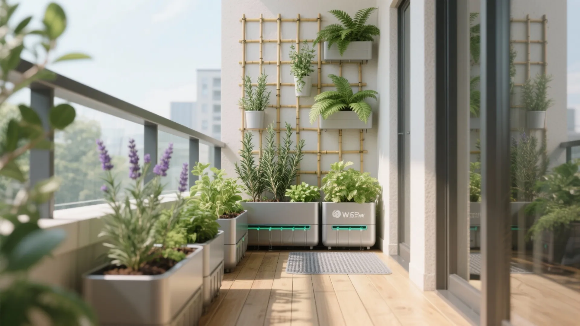 4) Green micro-garden with low-maintenance planters