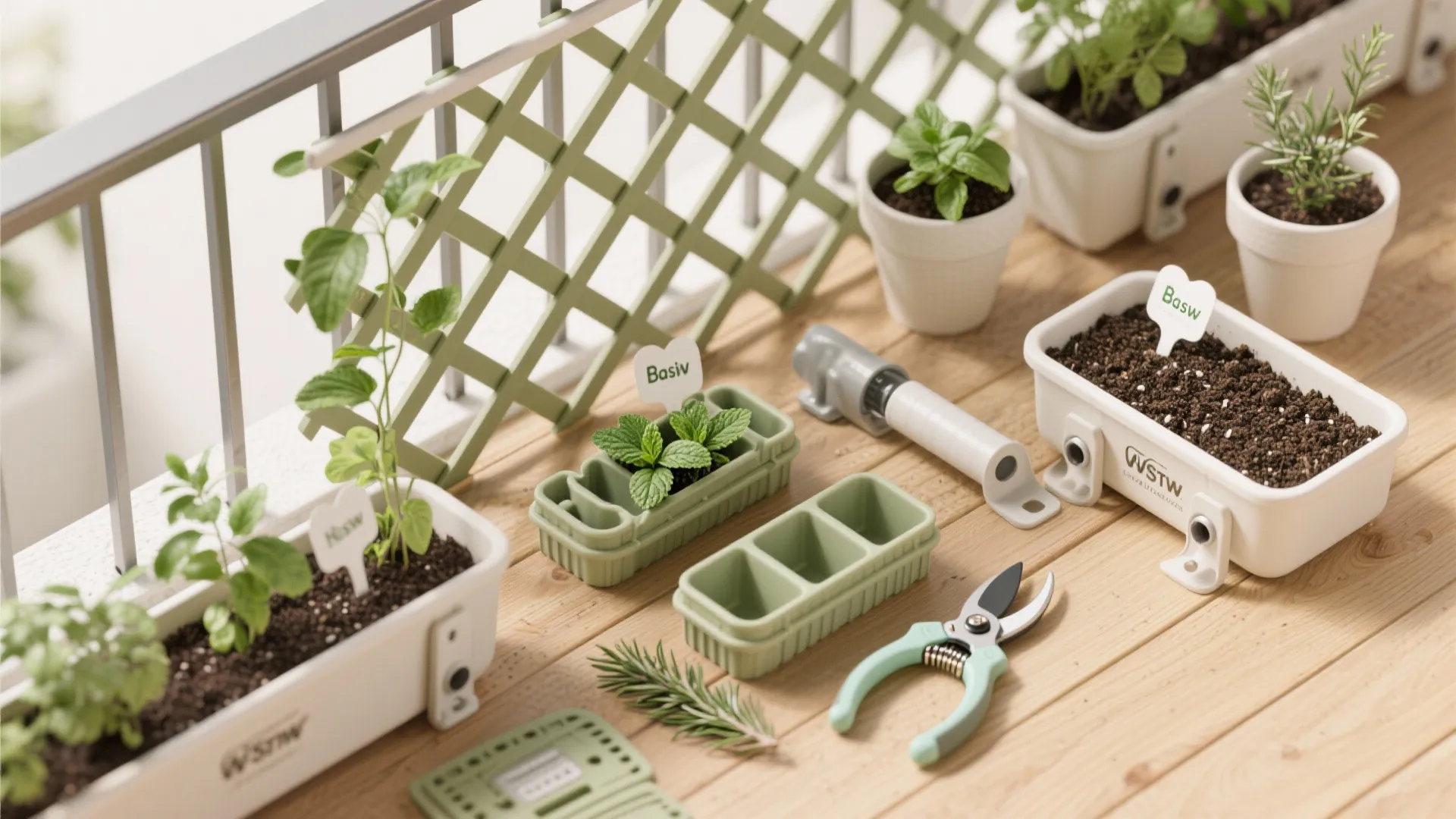 Green walls and rail planters for micro-gardens