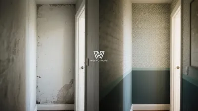 Before & After Hallway Transformation with Patterned Wallpaper