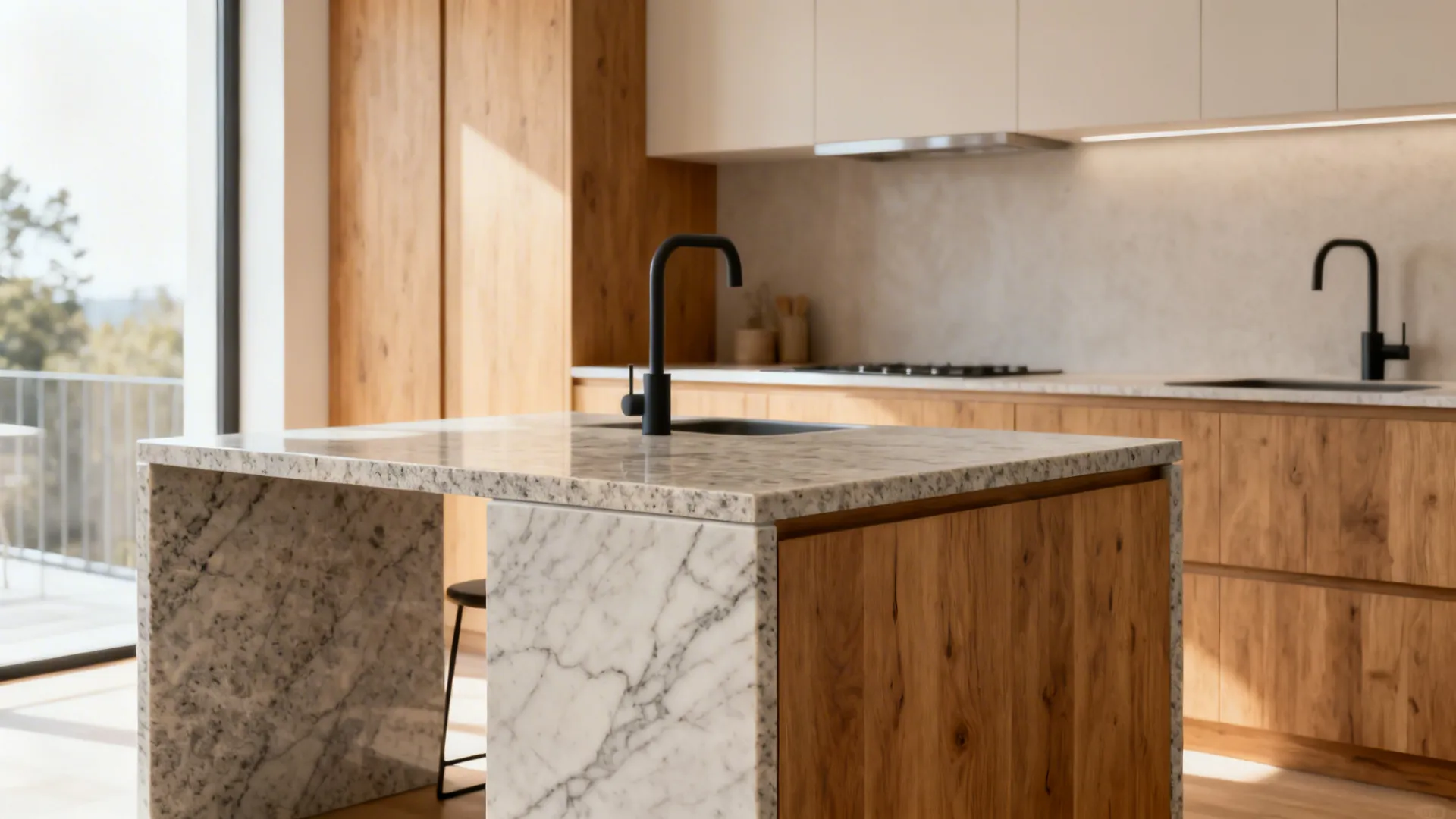 Waterfall Edge on a Micro-Island for Sculptural Impact