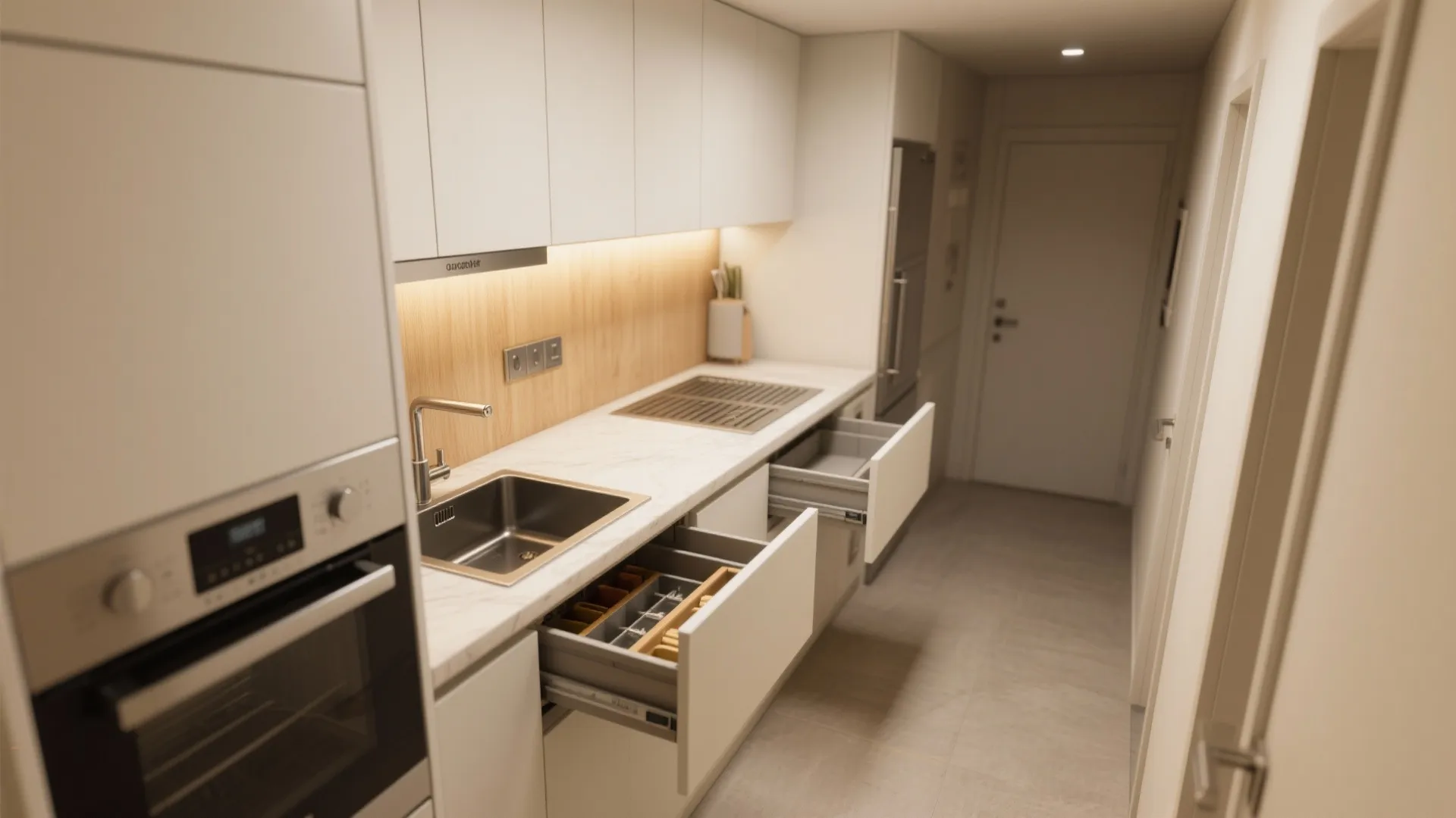 2. Micro-kitchen with smart pullouts