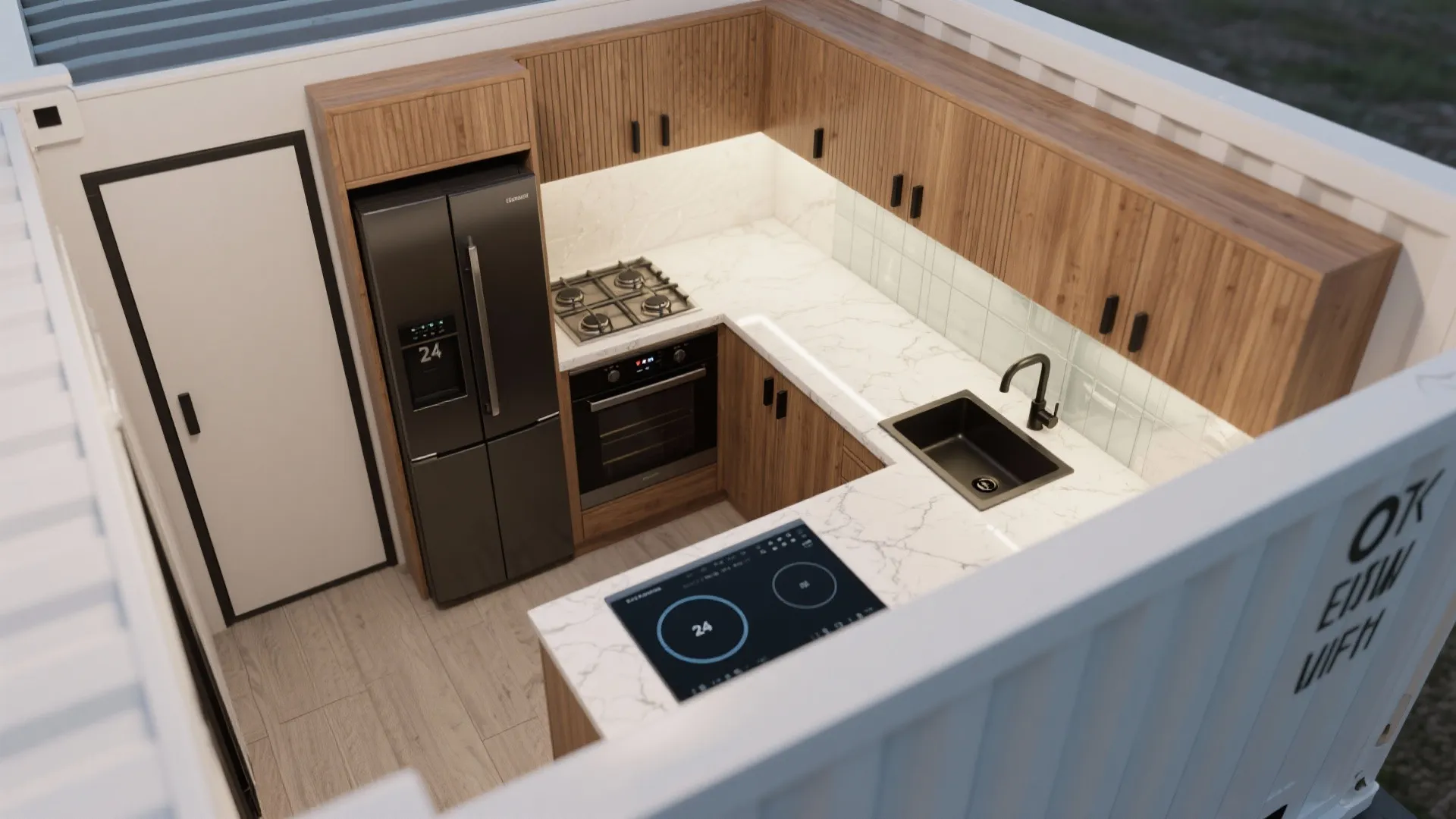 Micro L-shaped kitchen with high-end finishes