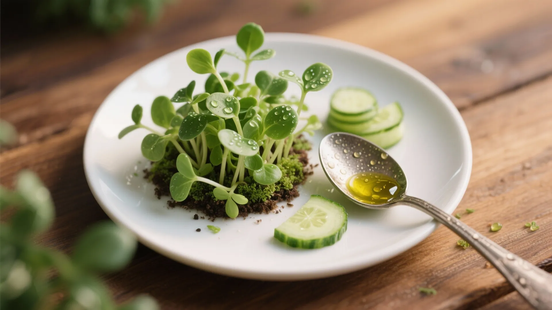 1. Micro-Leaf Salad with Textured Oil