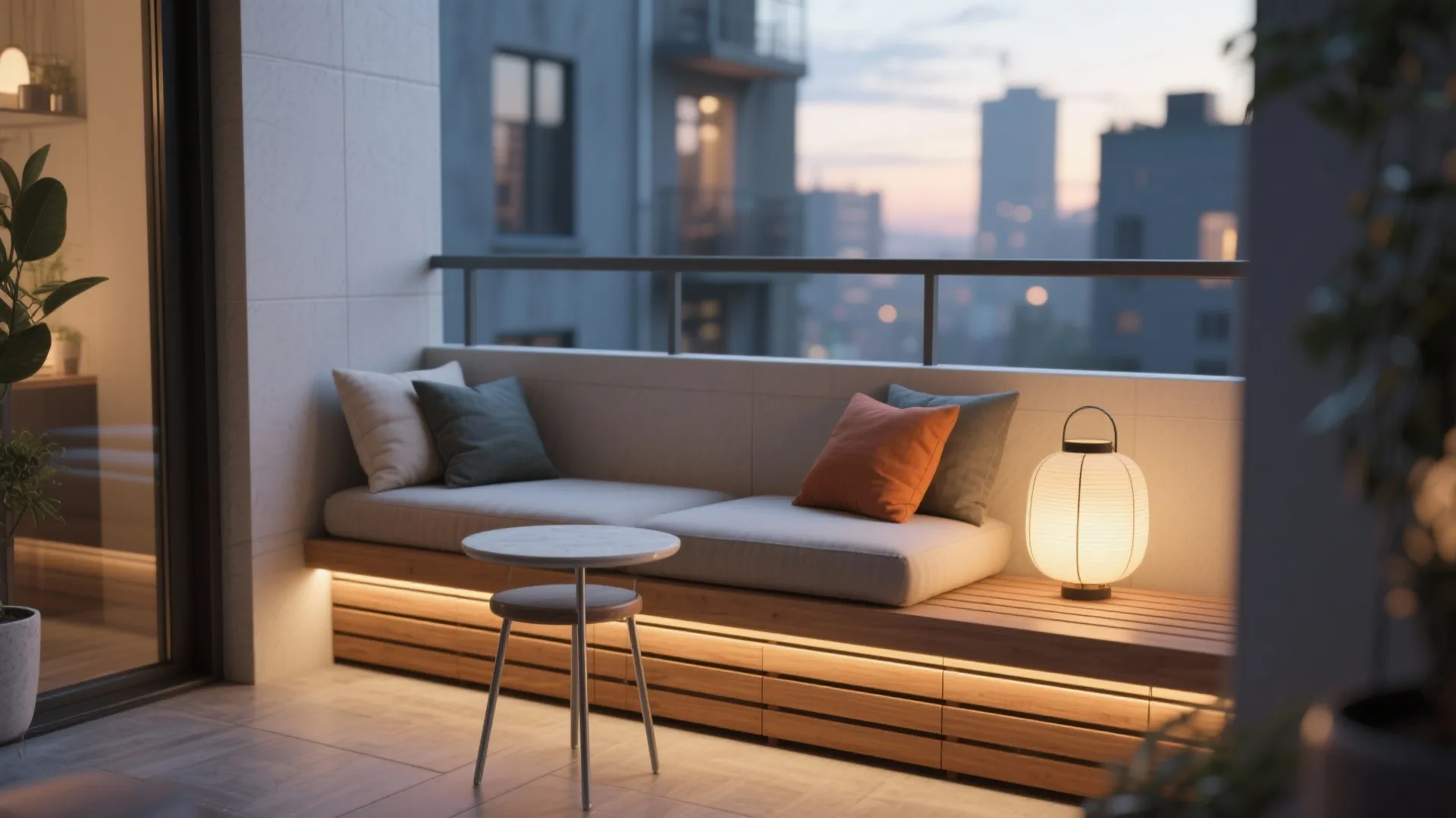 Micro lounge with dual-height seating