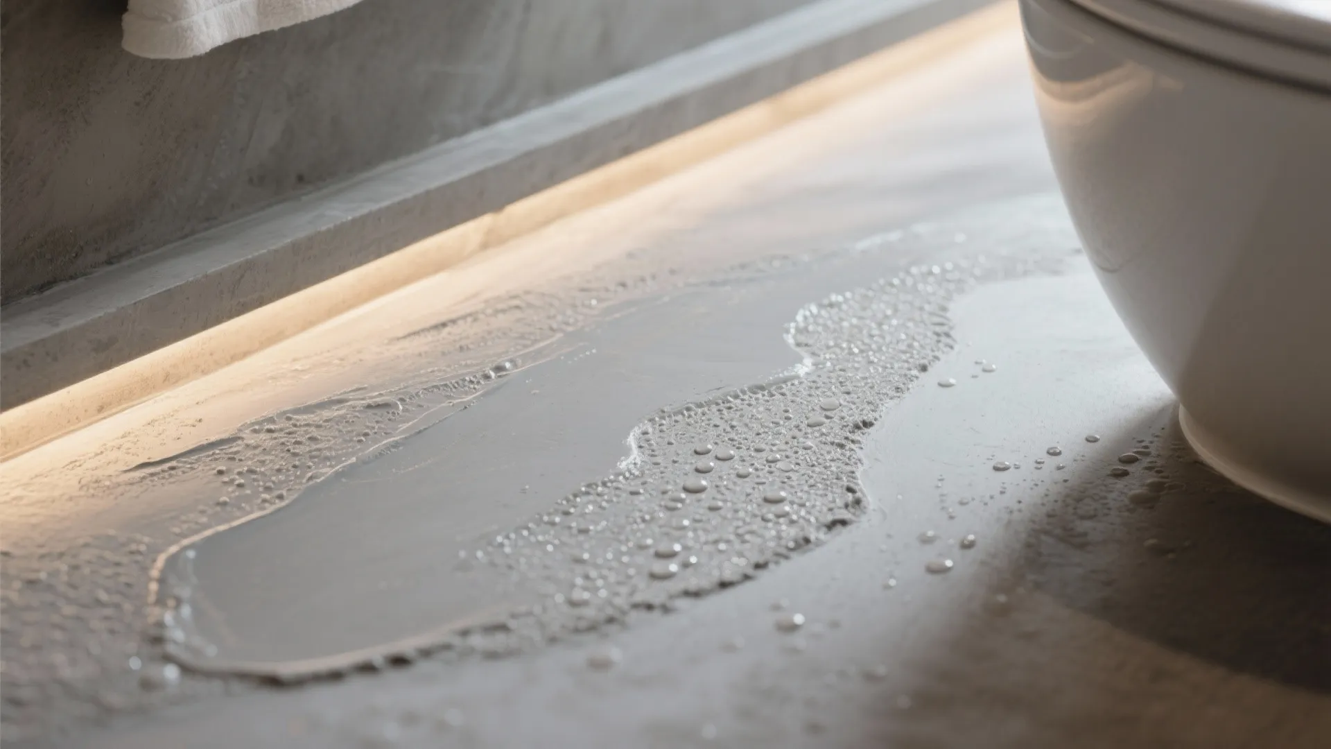 Soft Gray Microcement + Warm Lighting