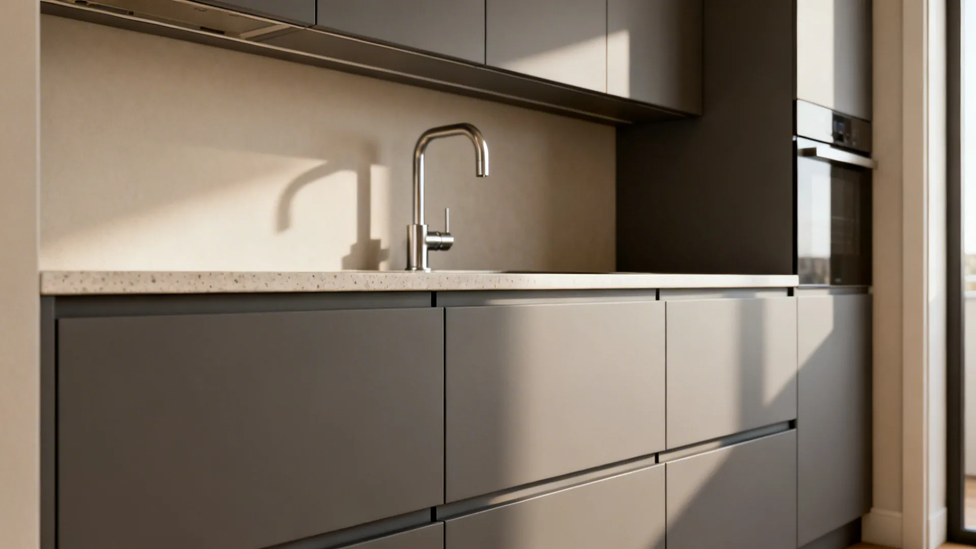 Minimal slab fronts with micro-matte finish