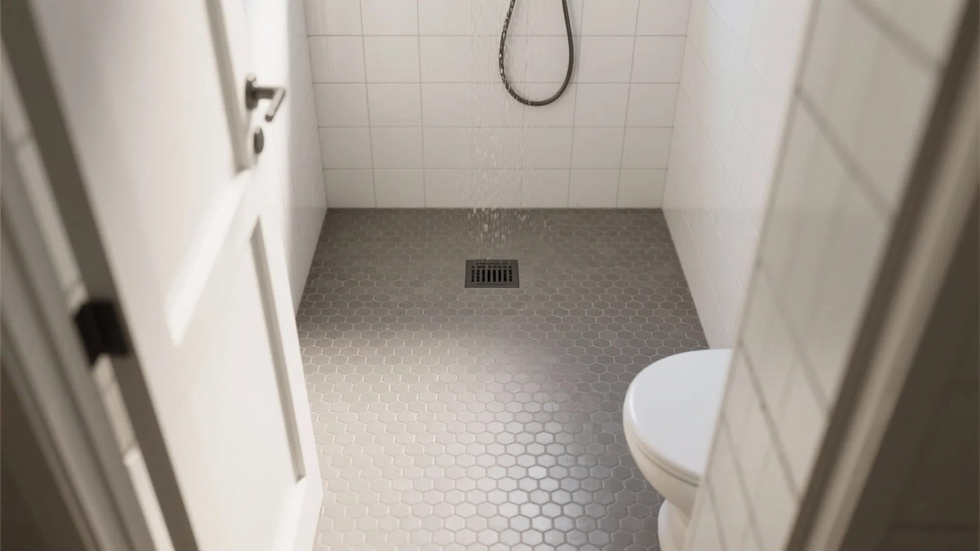 3) Monochrome micro-mosaic floors with anti-slip