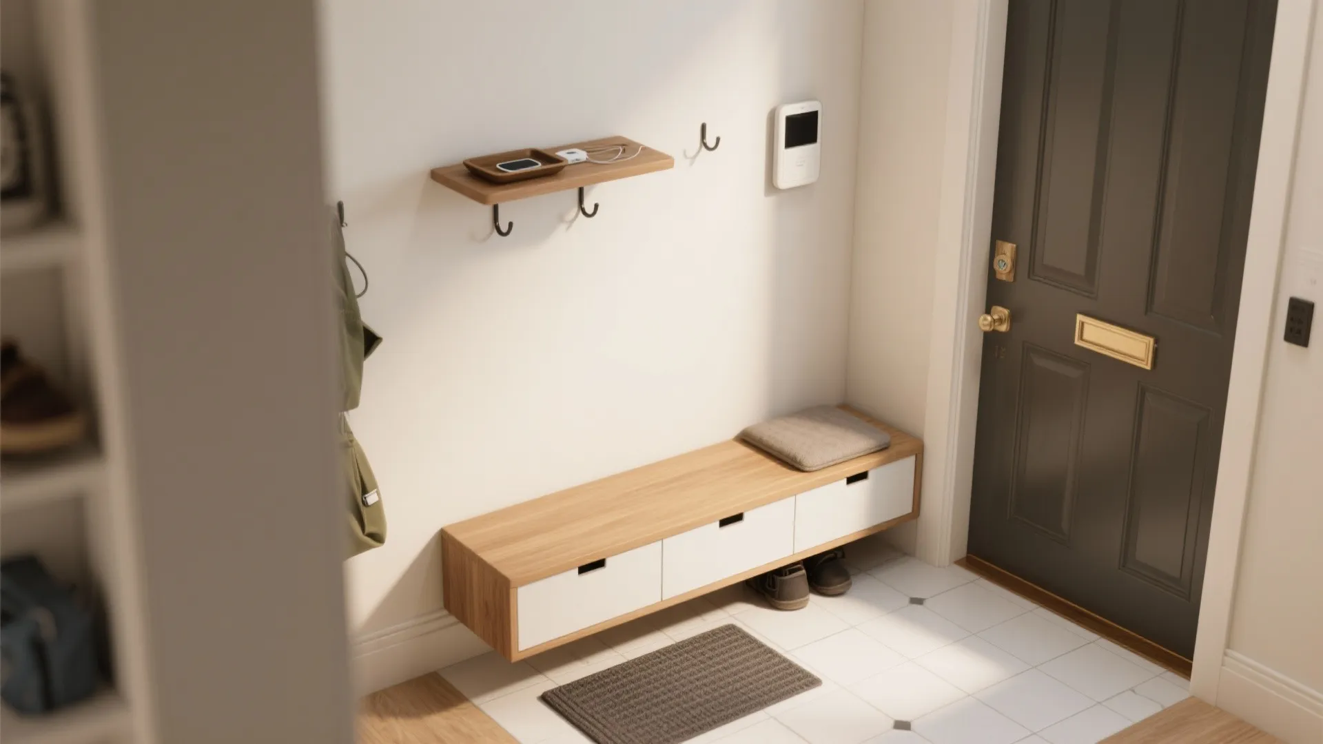 Entry Bench Meets Micro-Mudroom