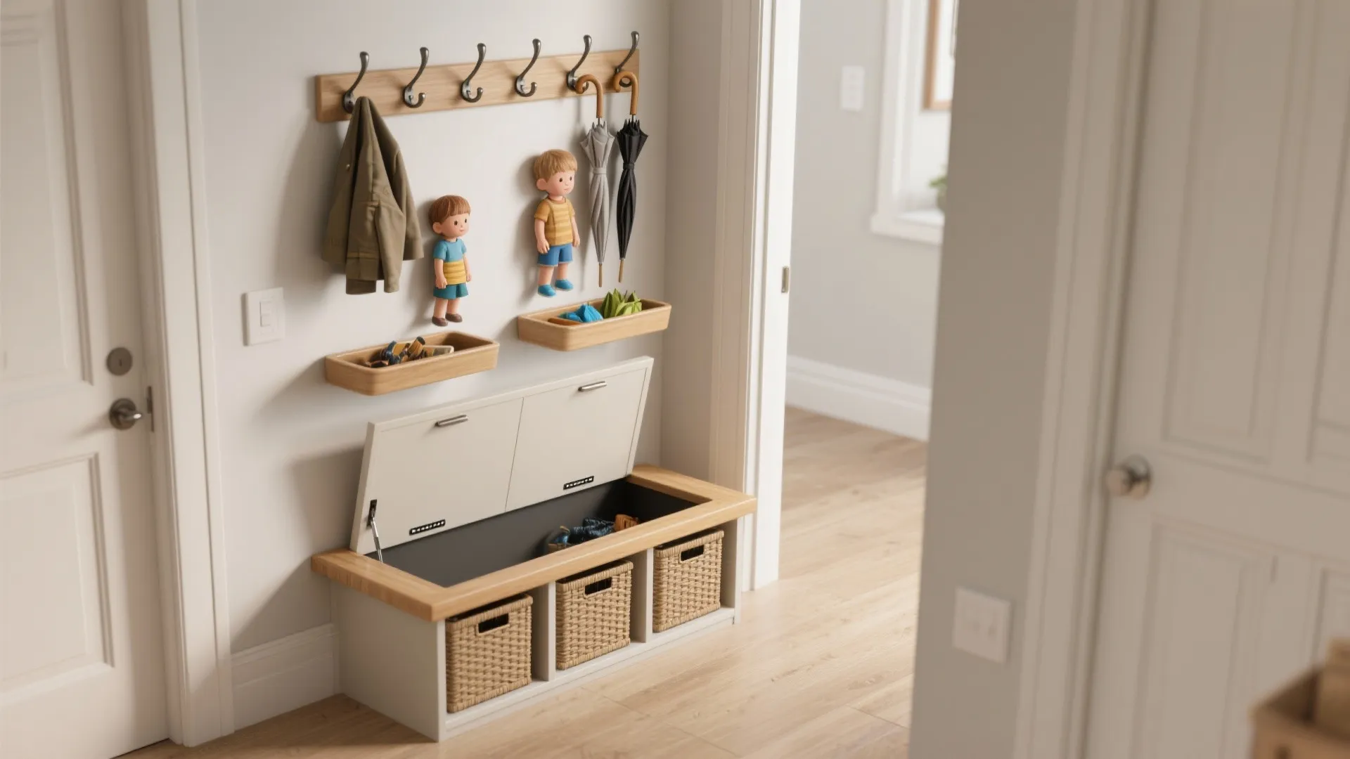 Bench + Hooks: The Micro Mudroom