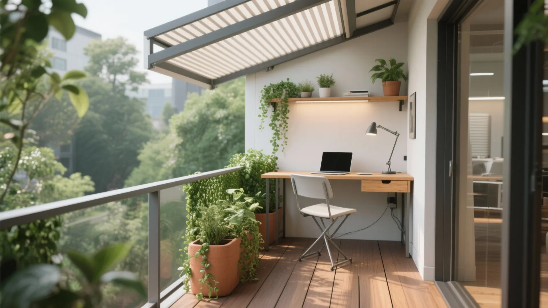 Pocket garden balcony as micro office
