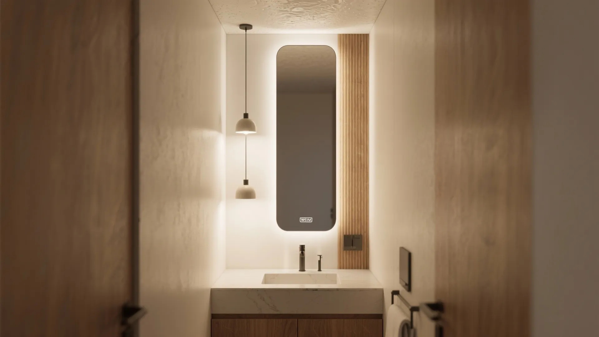 2. Micro-pendants over a small vanity