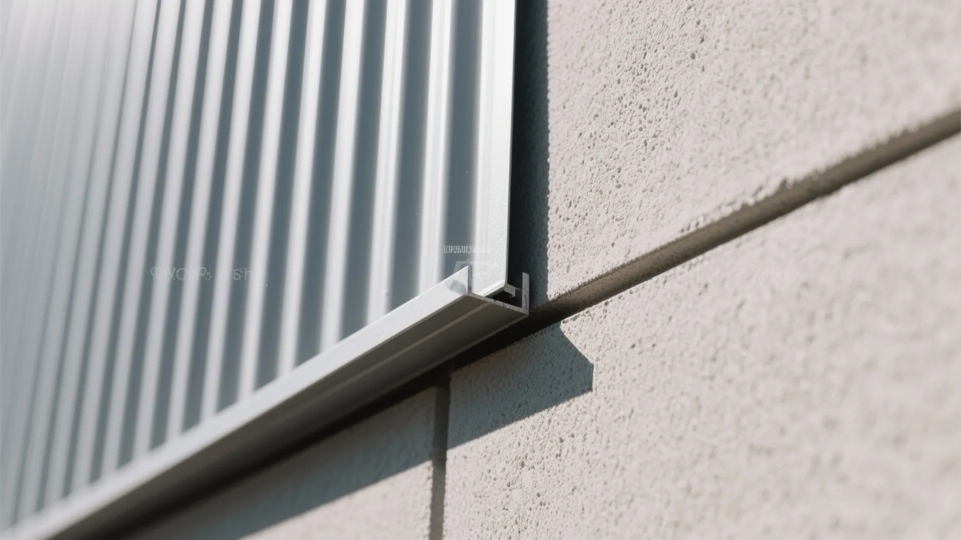 Macro of micro-rib metal ridges and fiber cement panel with clean shadow joint.