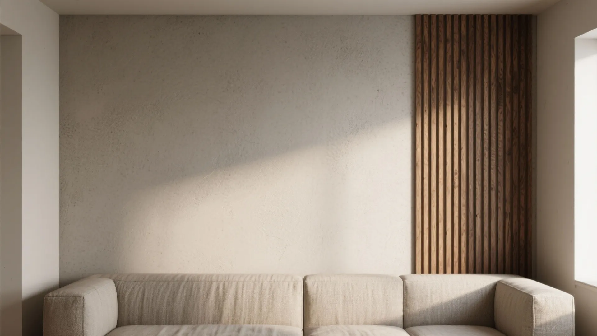 Idea 1: Layered texture with microcement and slim wood slats