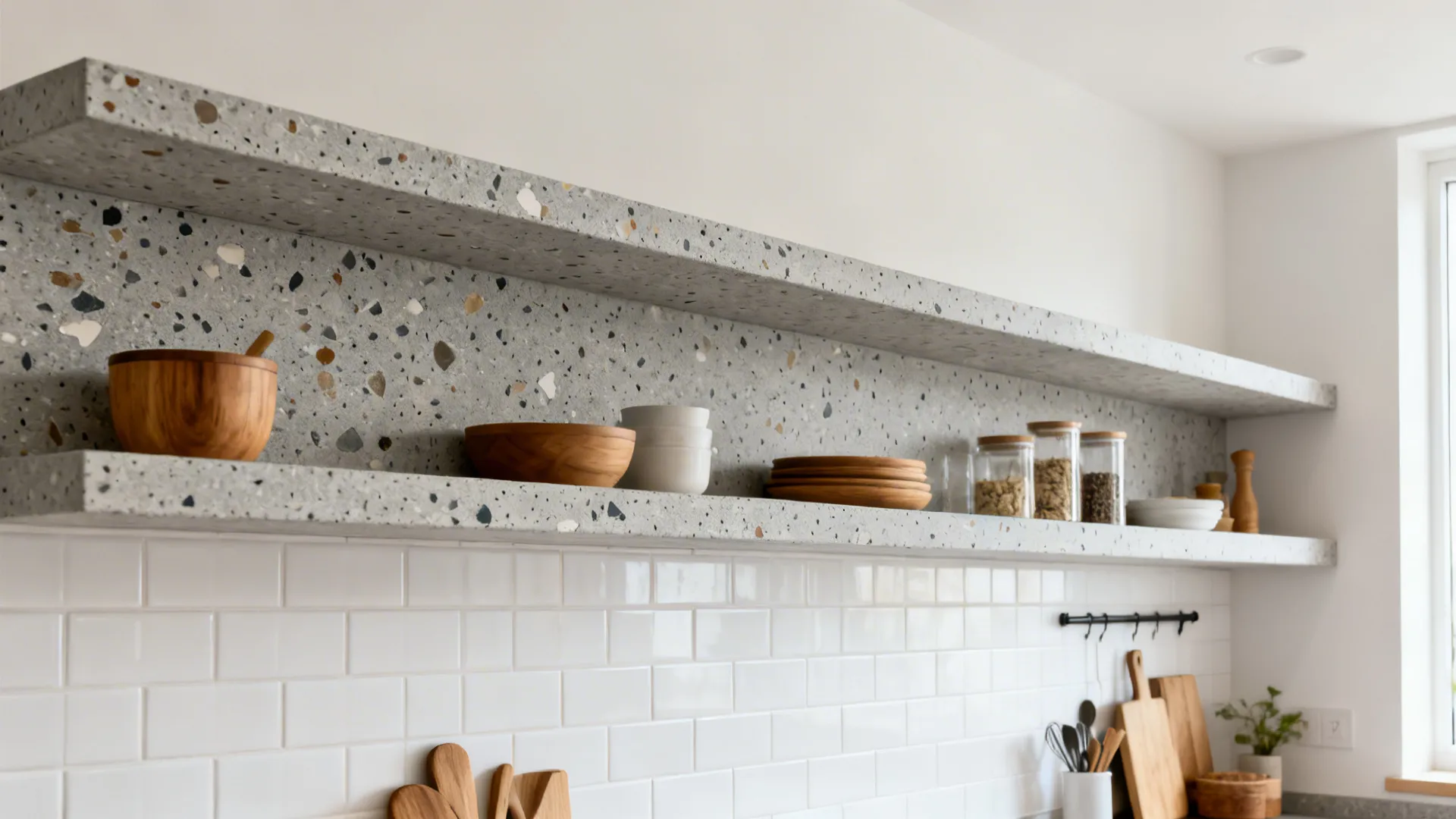 Micro terrazzo cement shelves
