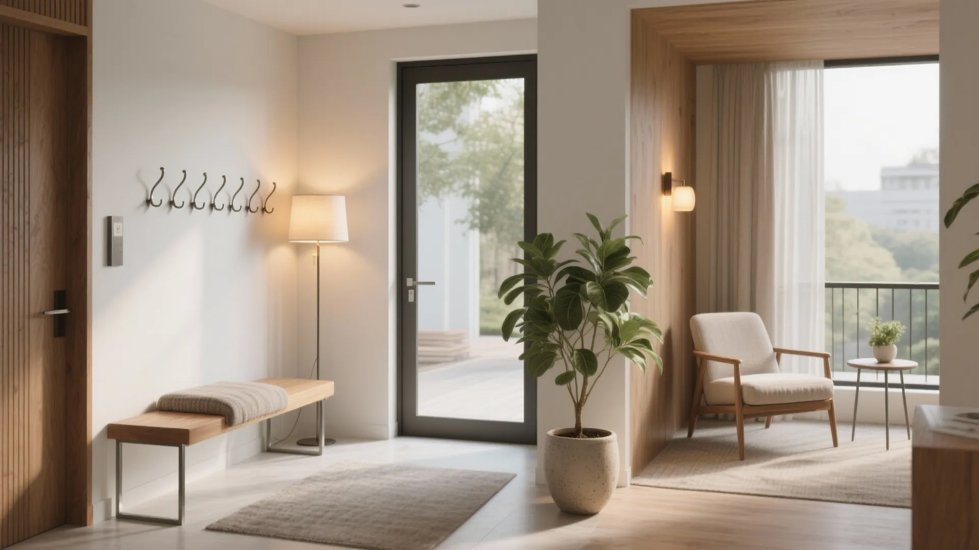 Flexible Micro-Zones: A Welcome Hub and a Balcony Retreat