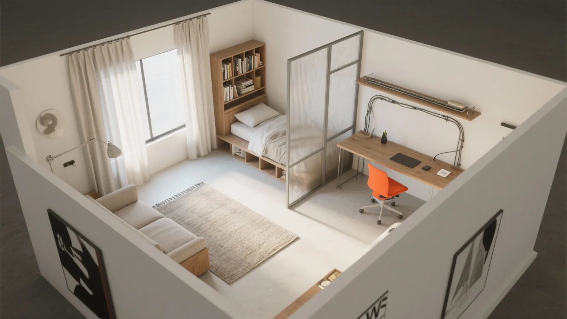 Micro-Zones with Light Partitions and a Floating Desk