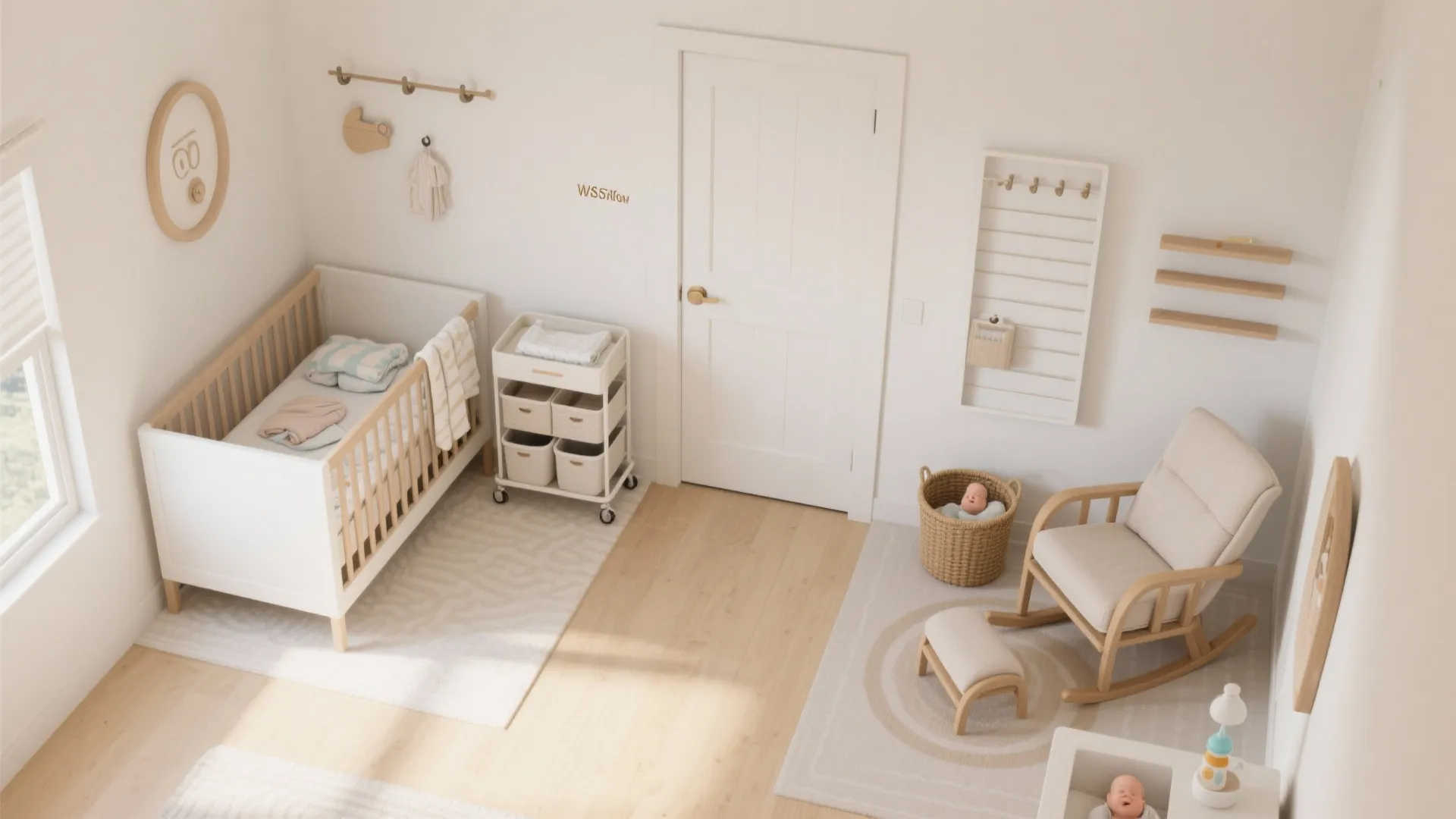 Vertical storage and micro-zones in a tiny nursery