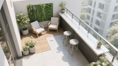Small Balcony Design with Green Wall & Comfort Seating