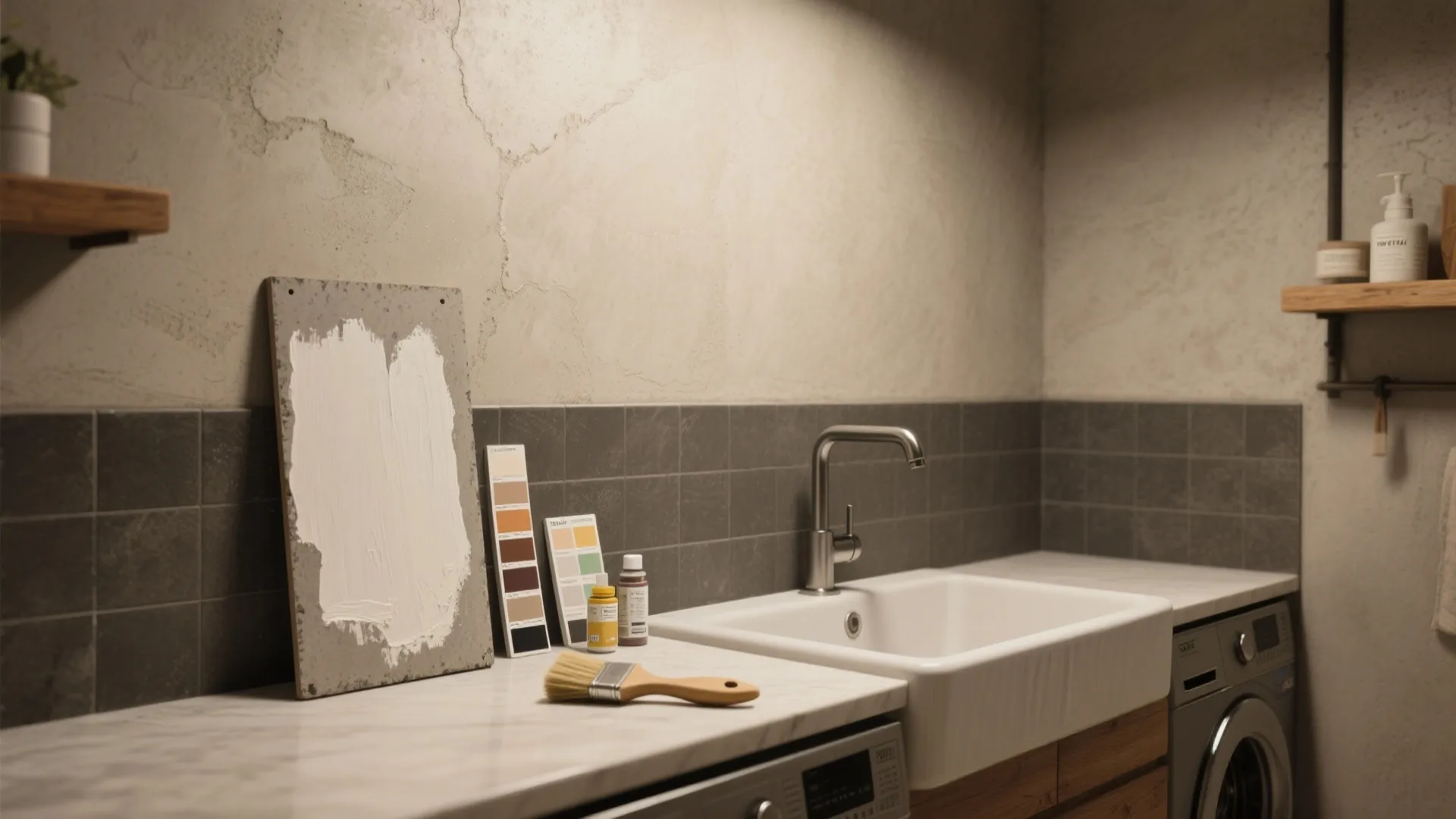 5. Painted cement board, microcement, or utility-friendly finishes