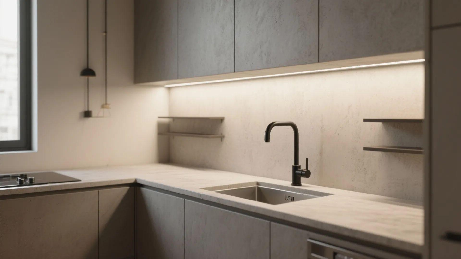 5. Seamless microcement or continuous plaster