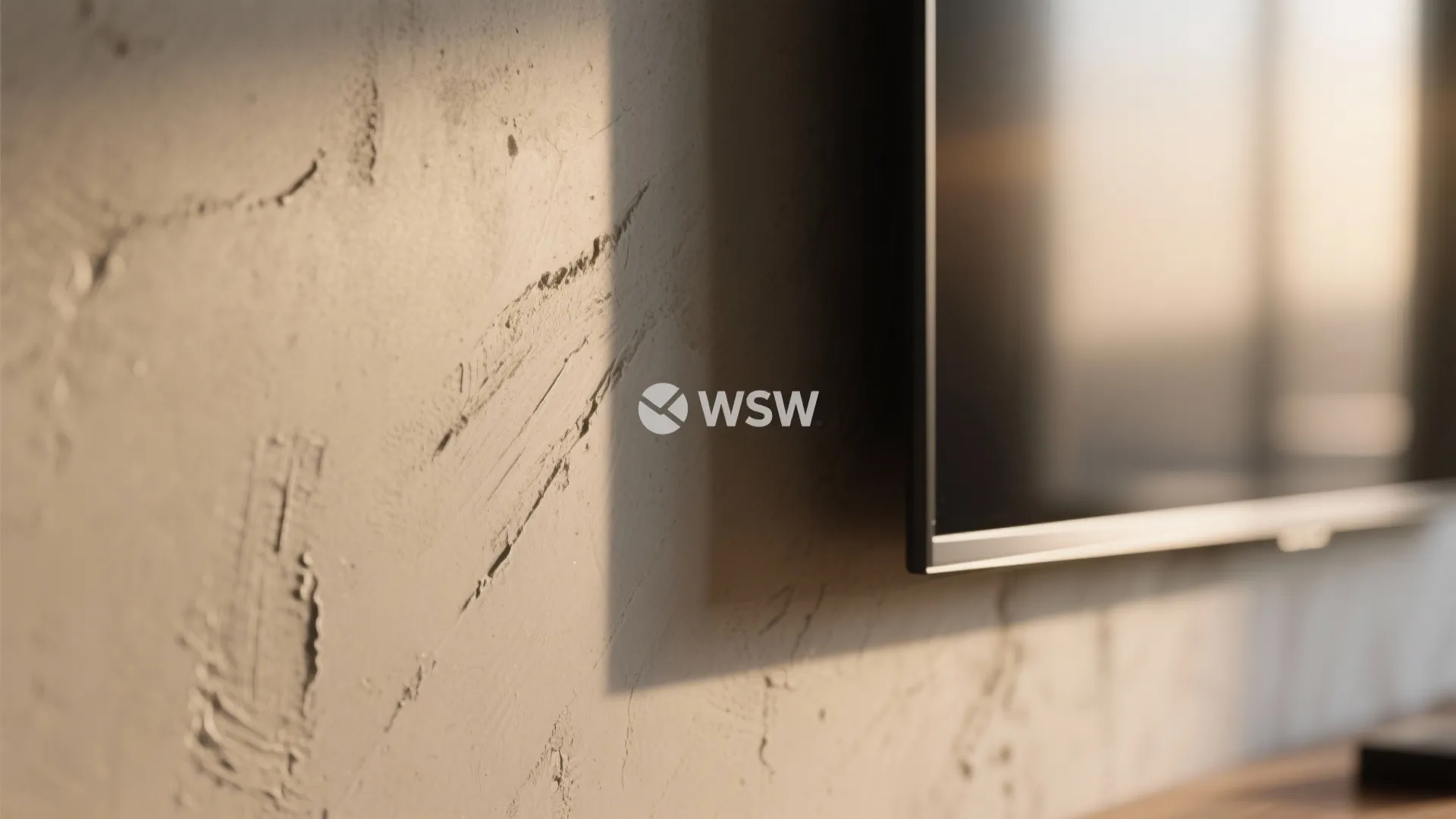 4) Textured plaster or microcement TV feature wall with soft wash lighting