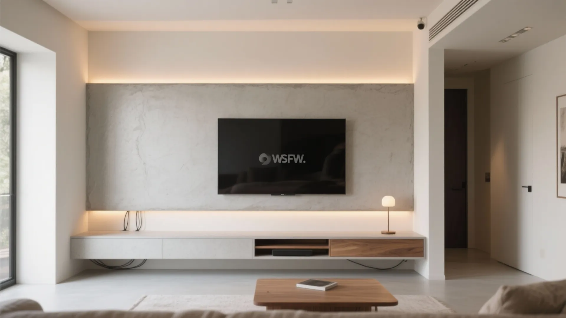 Tactile Microcement Backdrop with Subtle Sheen