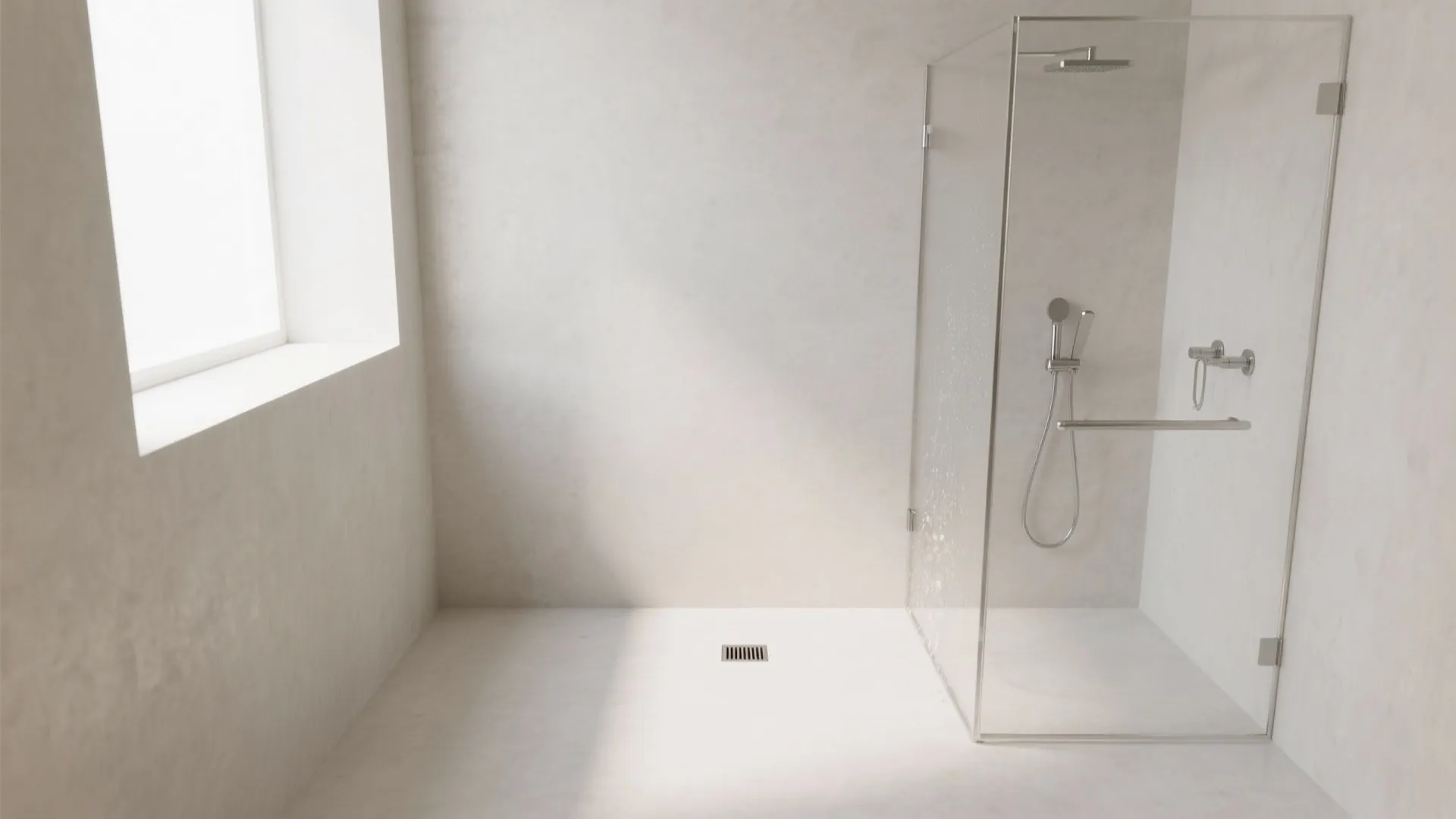 Microcement Wet Room With Corner Drain