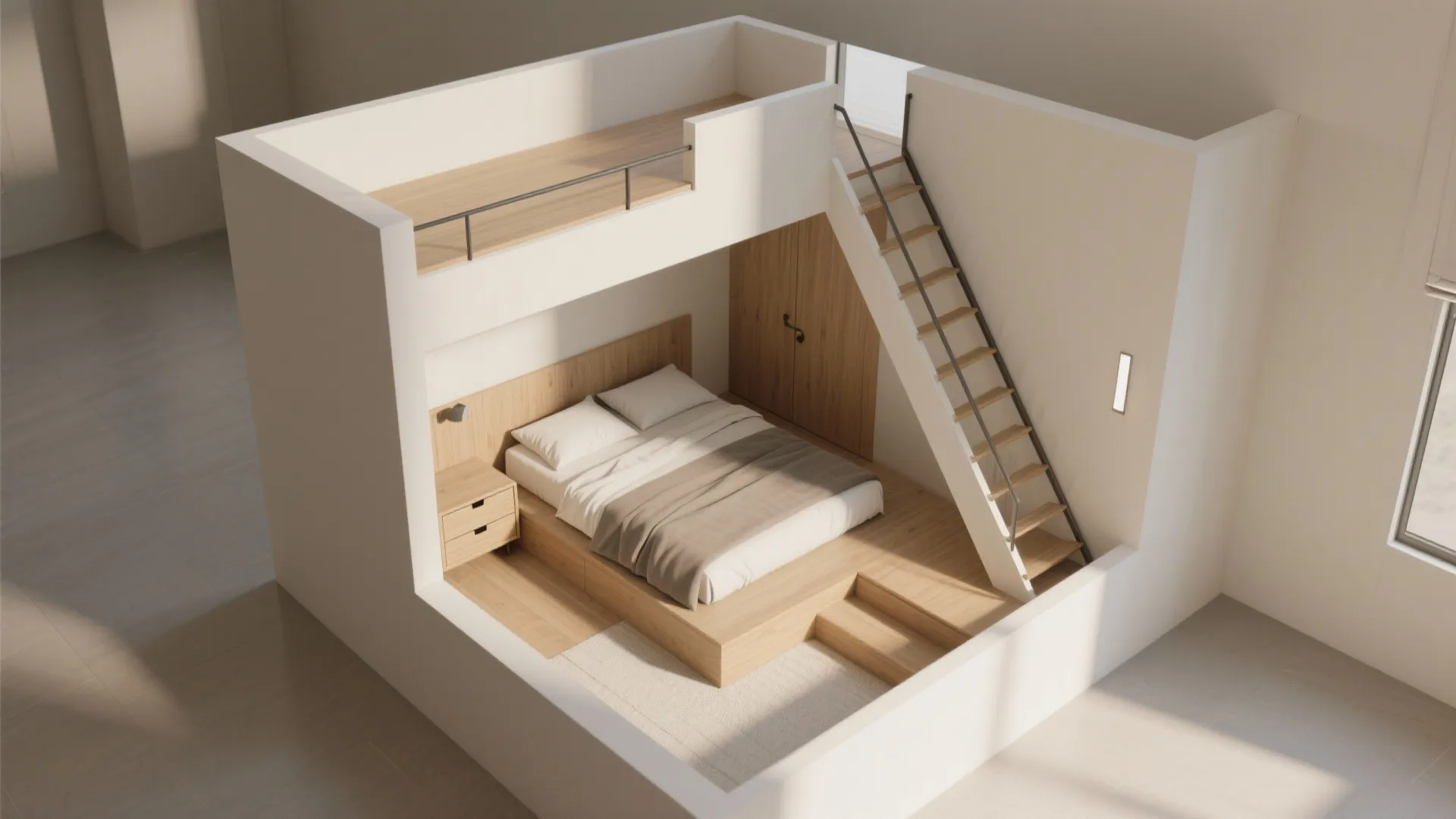 Adult-friendly mid-height loft with safe head clearance