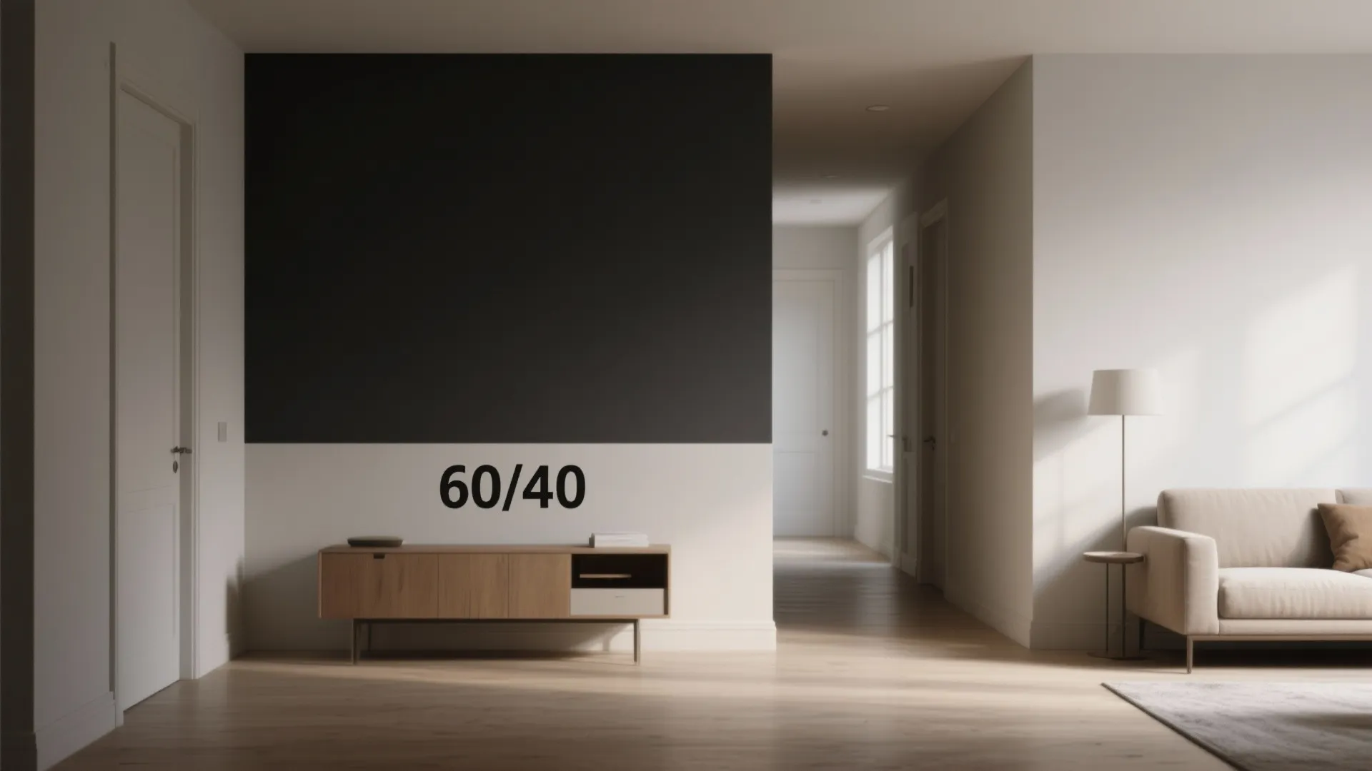 Interior with a two-tone mid-wall band (darker below, lighter above) that lifts room proportions and hides scuffs.