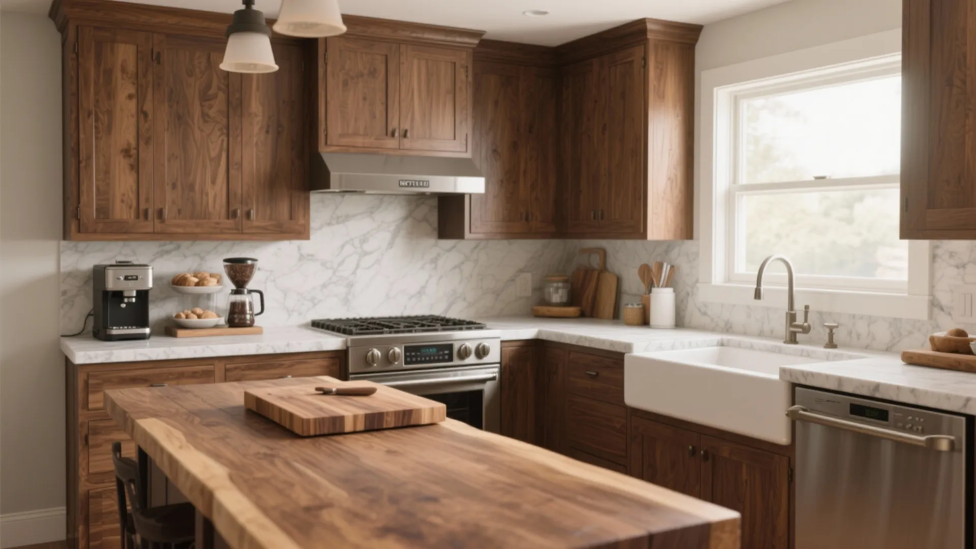 4) Mid-Brown Stain + Wood Counter Moment