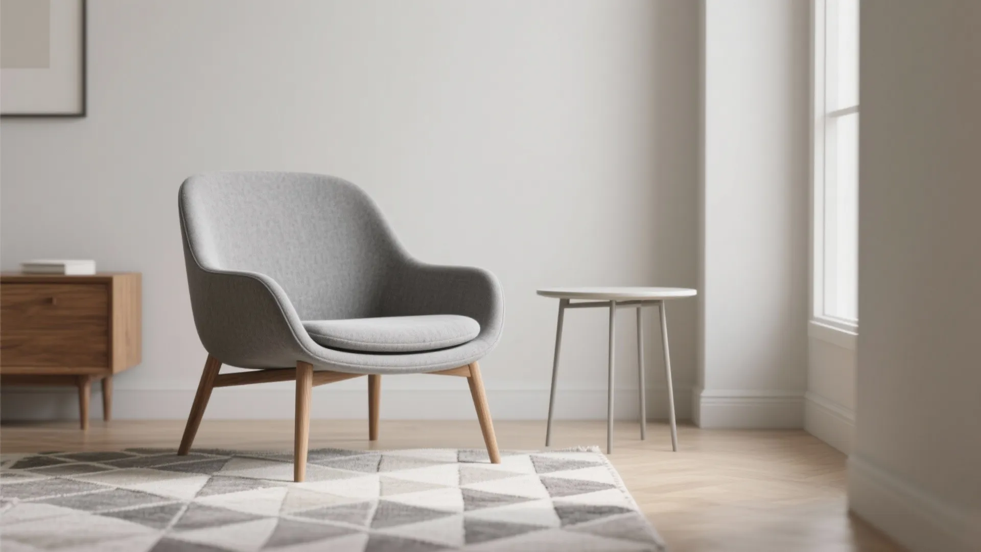 1. Sleek Mid-Century Gray Armchair