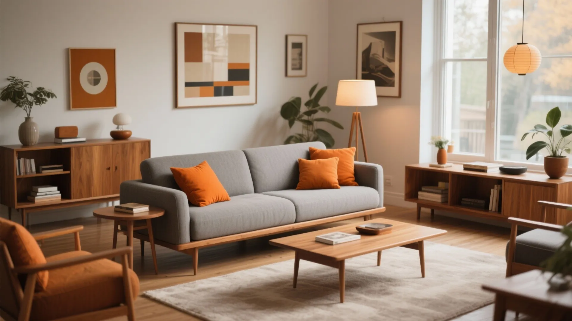 7. Mid-Century Modern with Gray and Burnt Orange