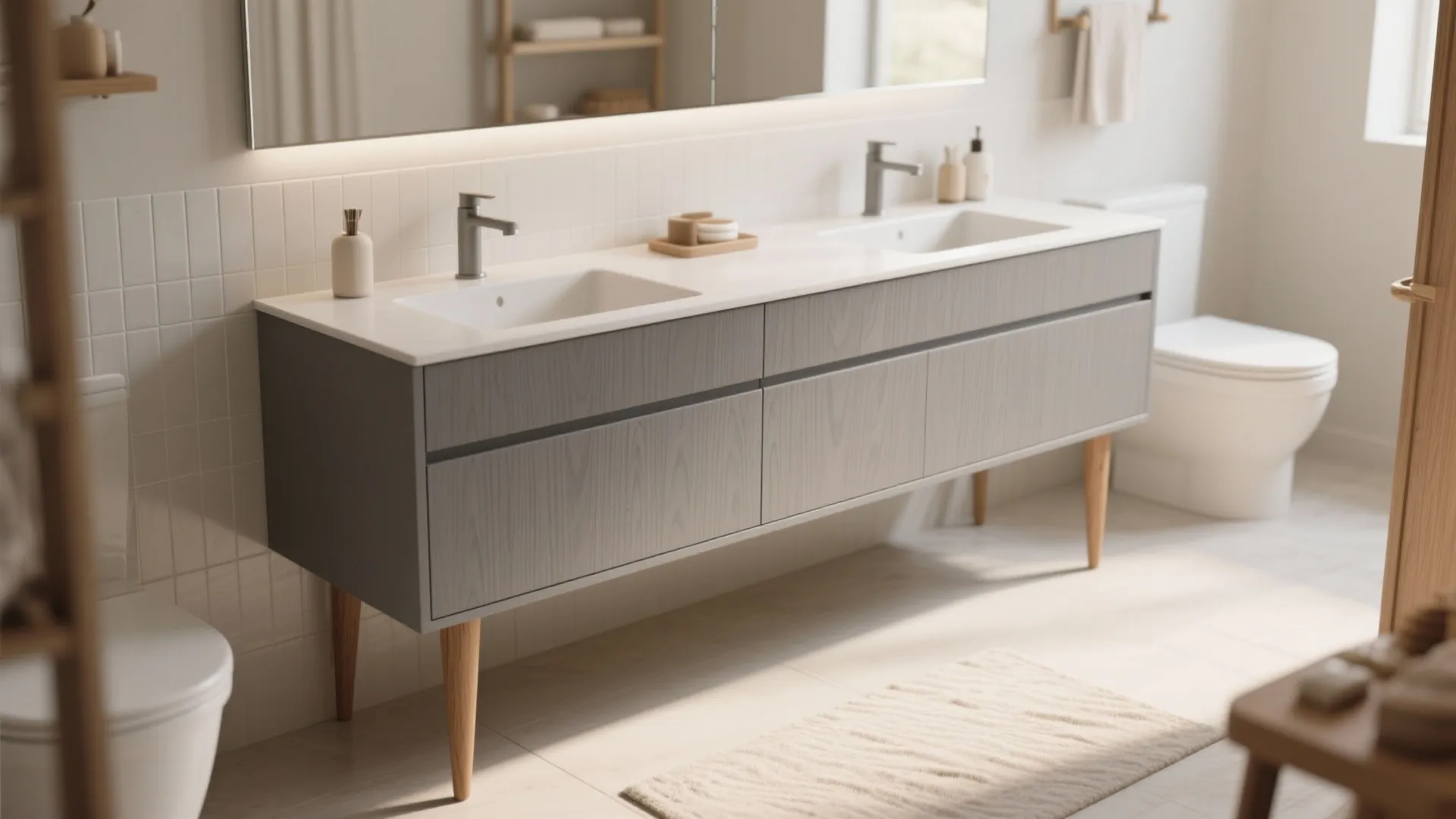 1. Mid-century modern 36" gray vanity