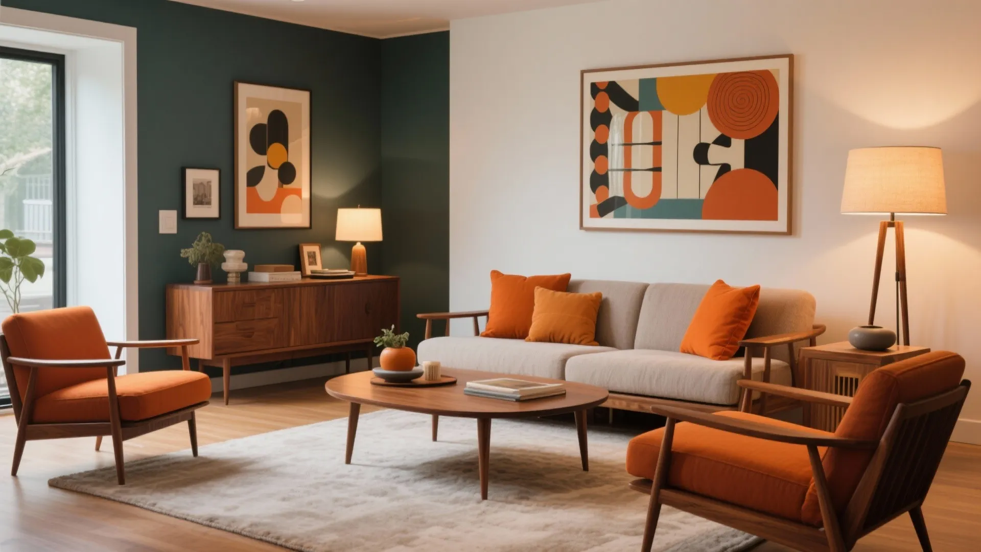 5. Mid-century Modern with Orange Accents
