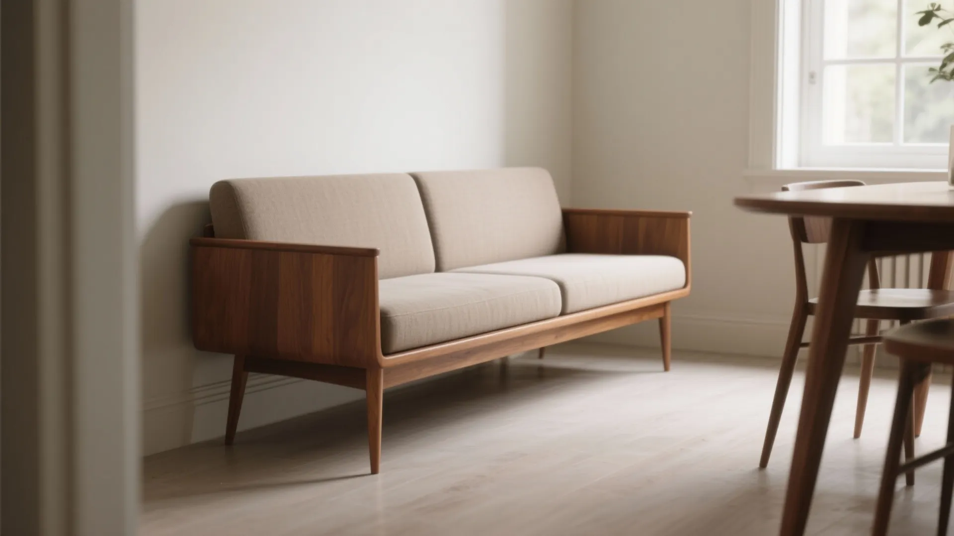 7. Slimline Mid-Century Sofa for Narrow Spaces