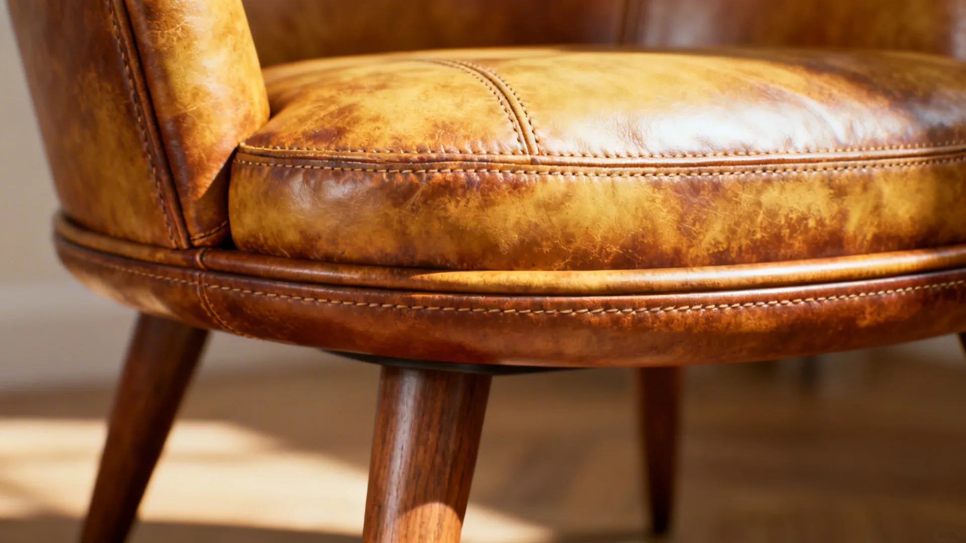 1. Mid-century leather swivel for a warm focal point