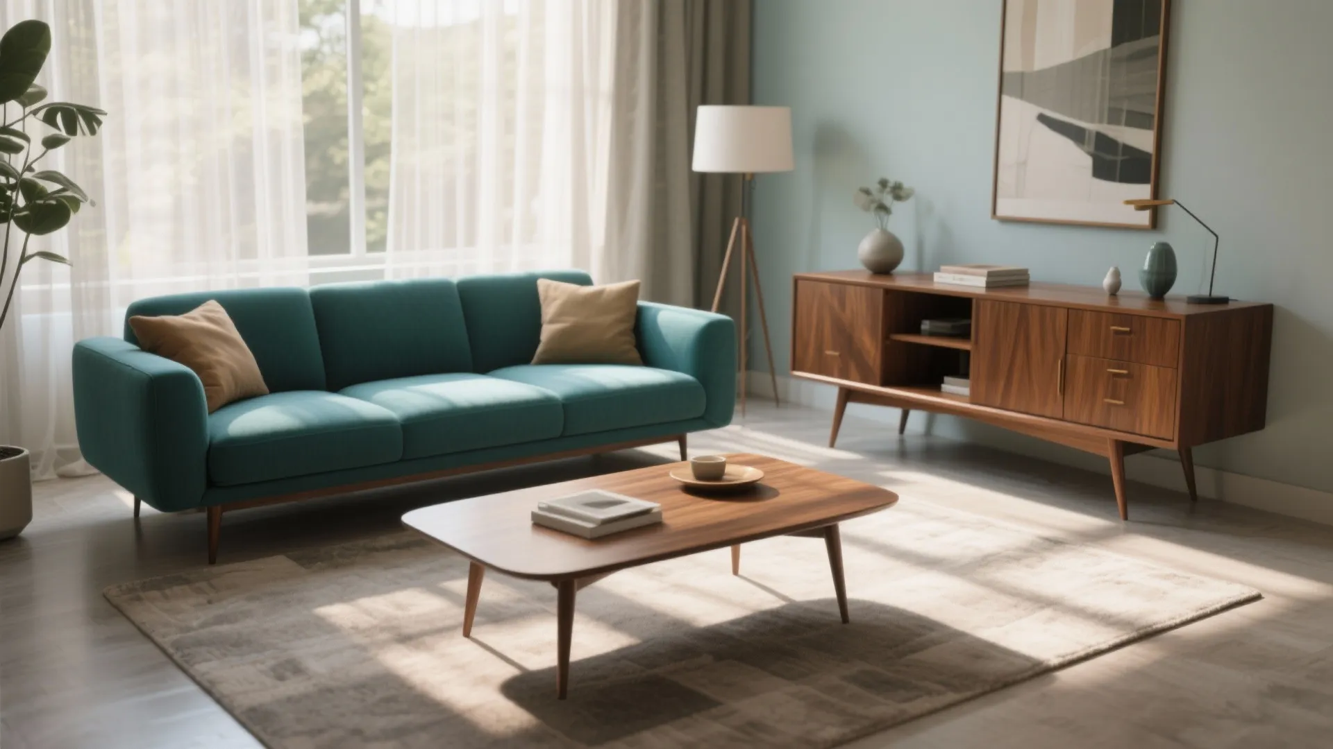 5. Mid-Century Modern with Teal Highlights