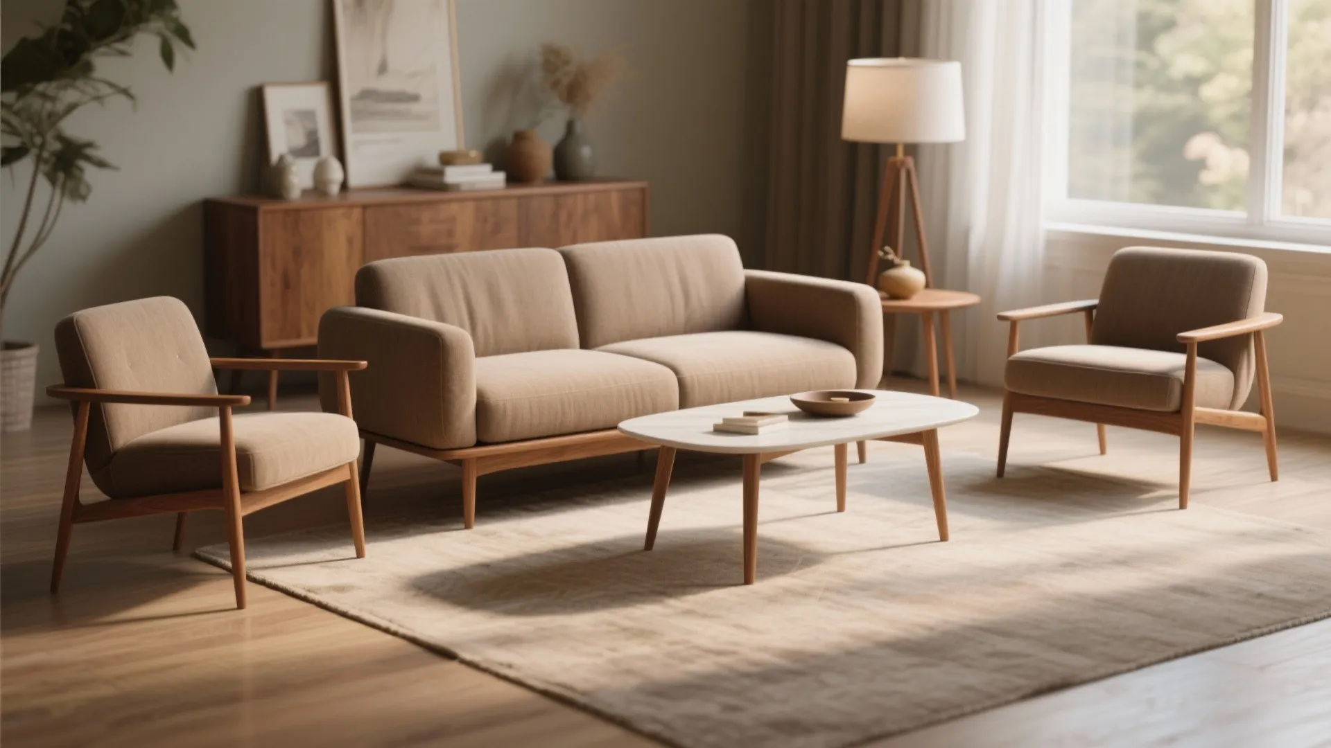 3. Mid-century inspired three-piece for timeless appeal