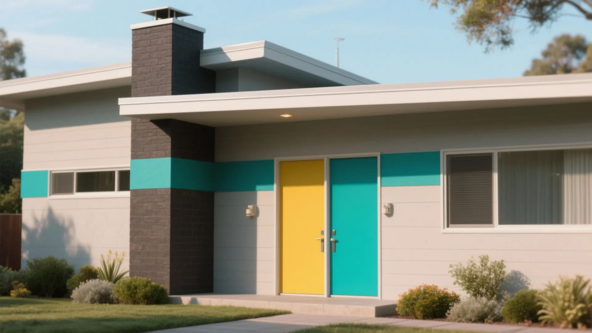 3. Mid-Century Two-Tone with a Pop of Color