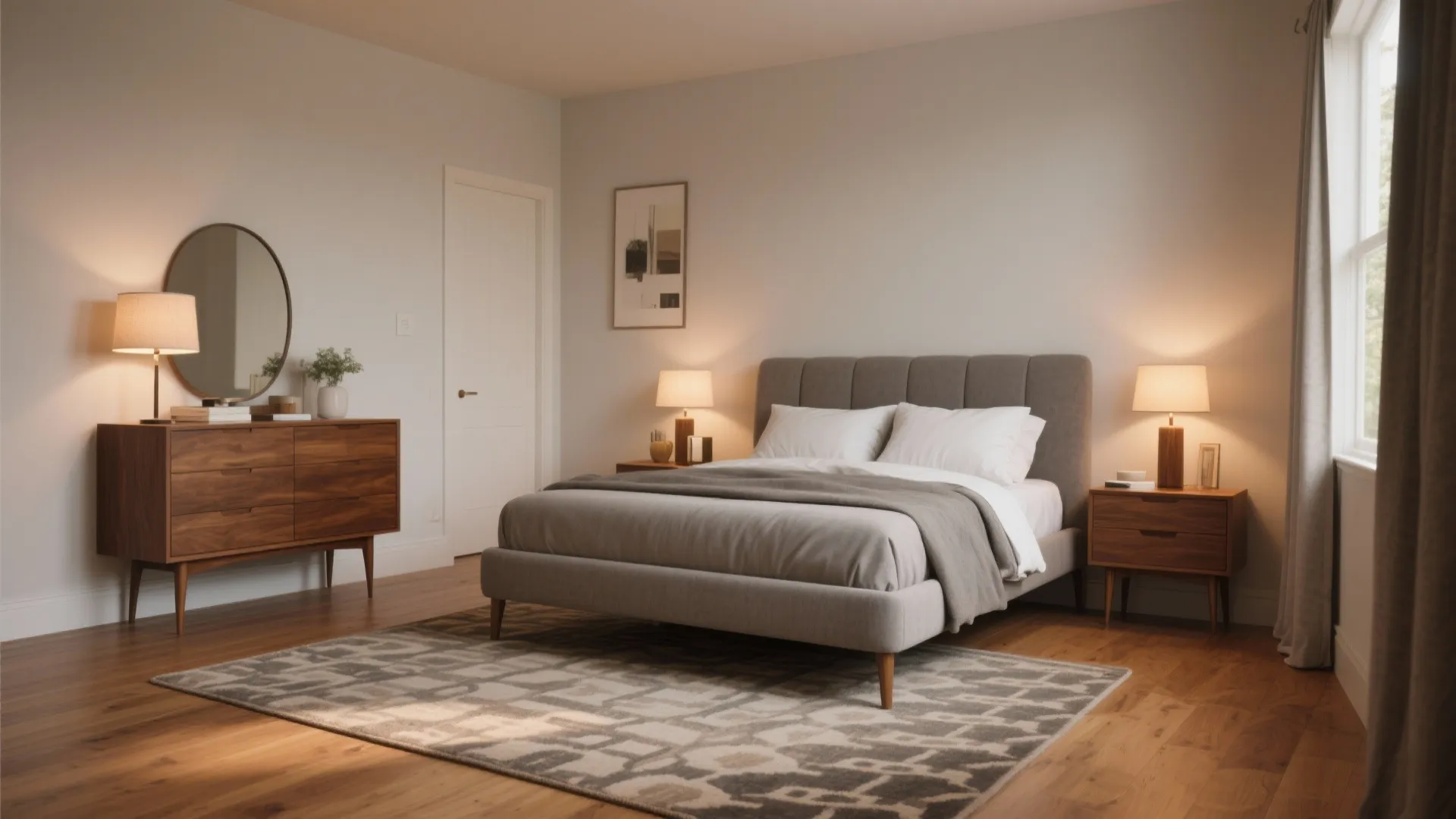 2. Mid-century Modern with Warm Gray Tones