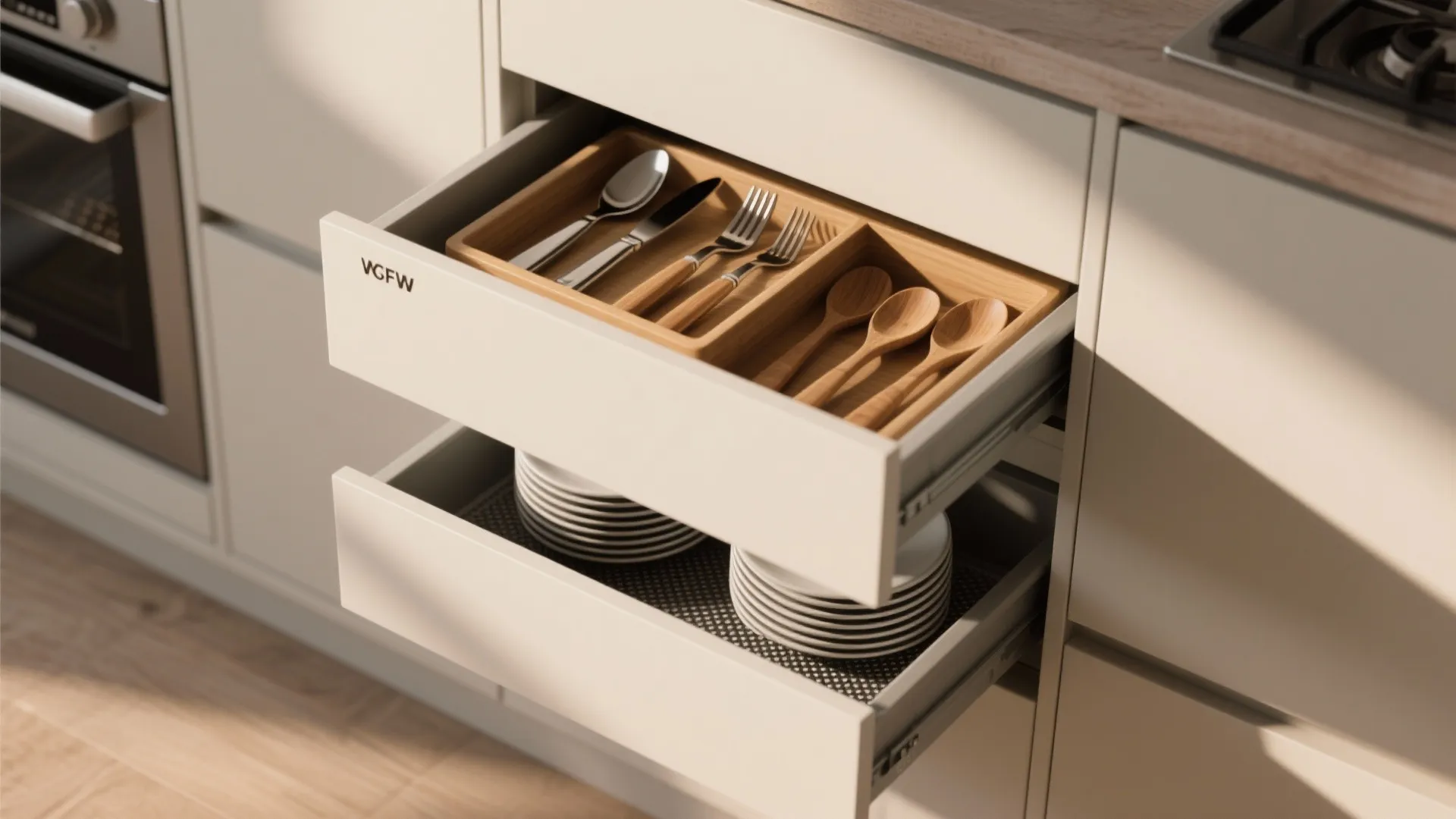 2. Middle Drawers for Utensils and Plates