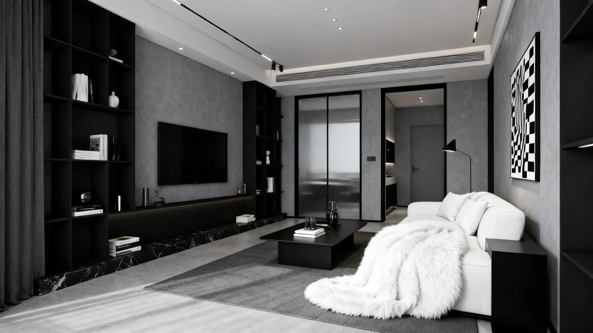 4. Mid-Grey + High-Contrast Black & White