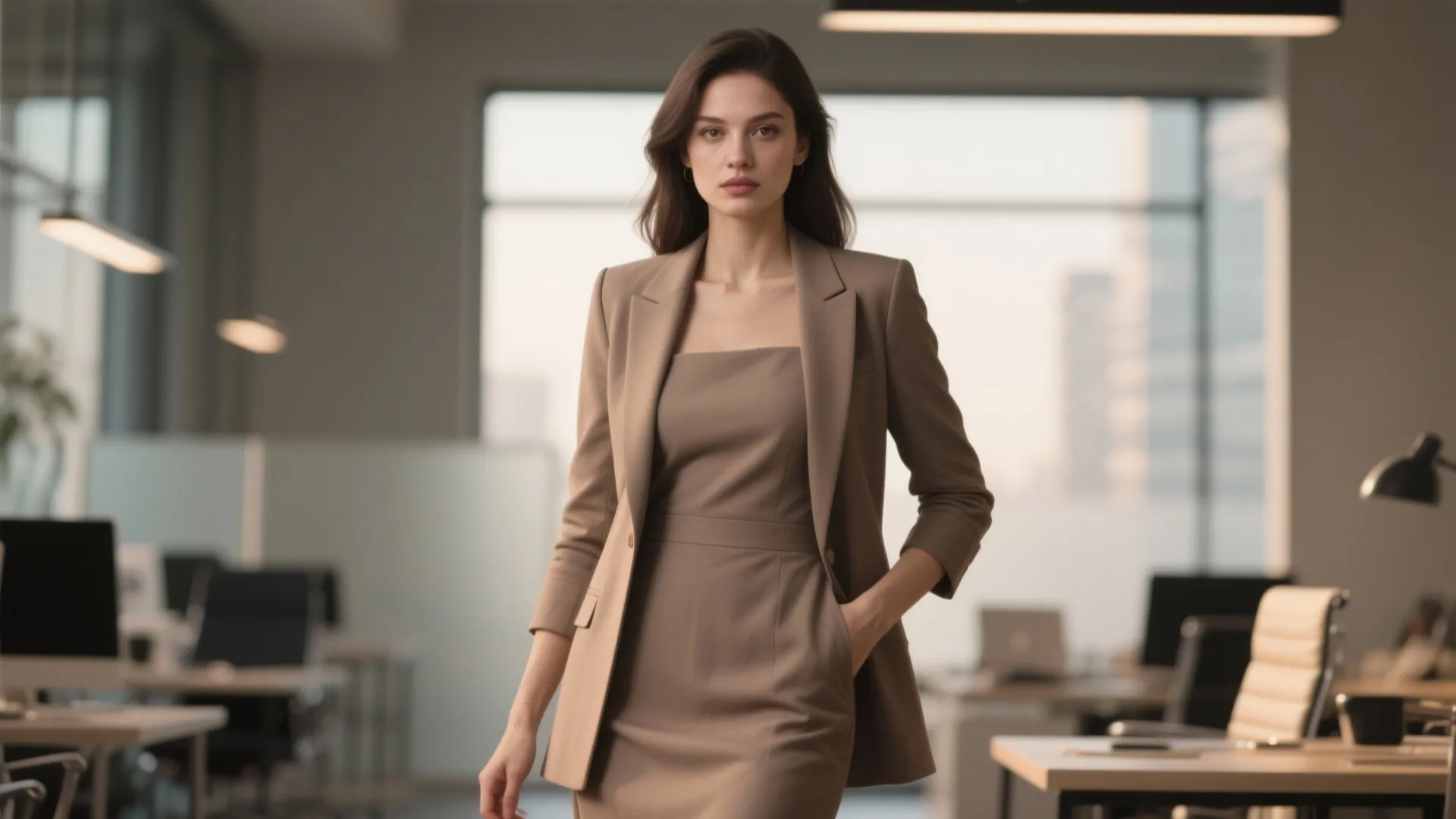 2. Midi Dress + Structured Blazer